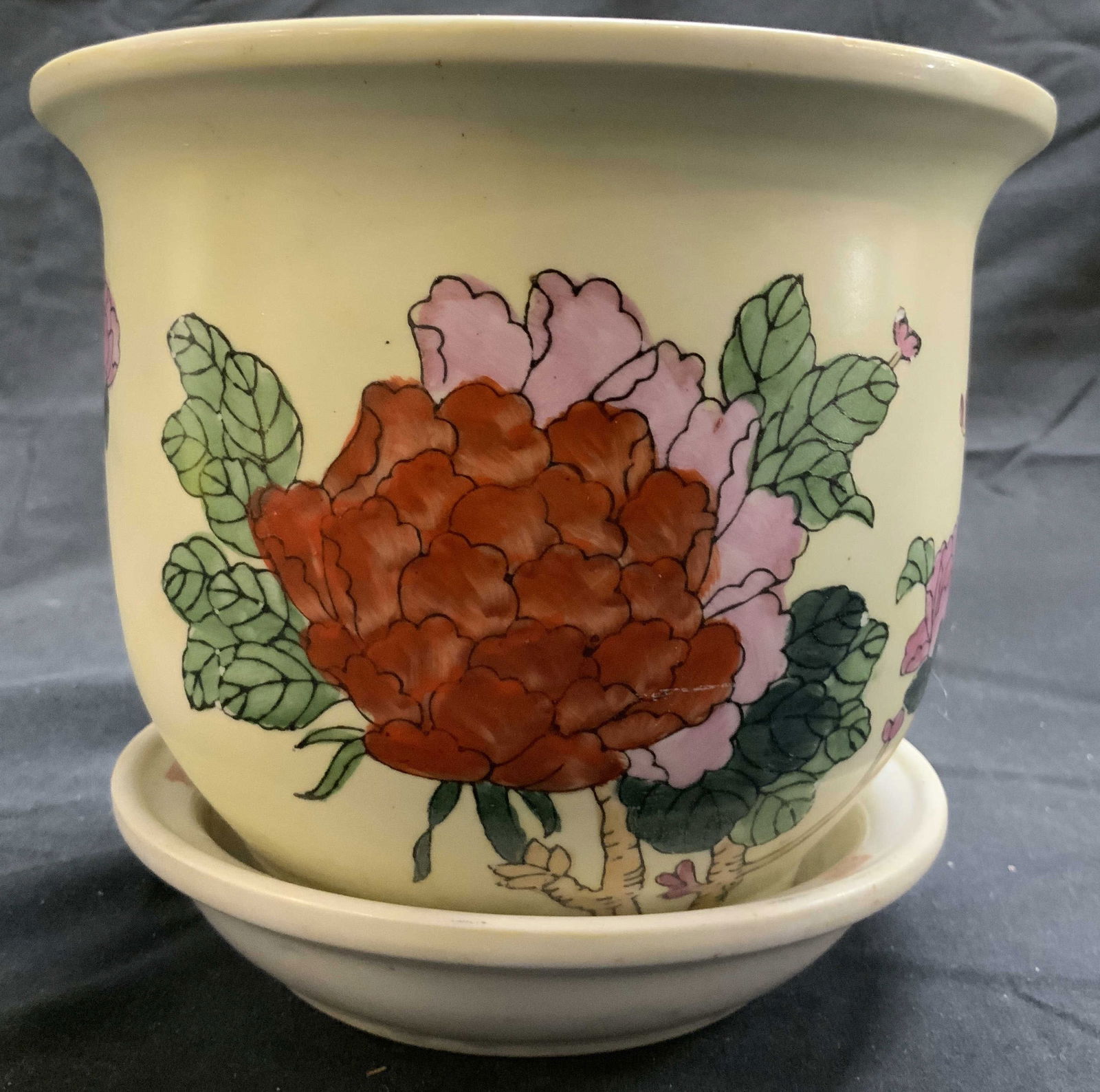 Set 2 Hand Painted Porc Planter & Drainage Dish (1 of 7)