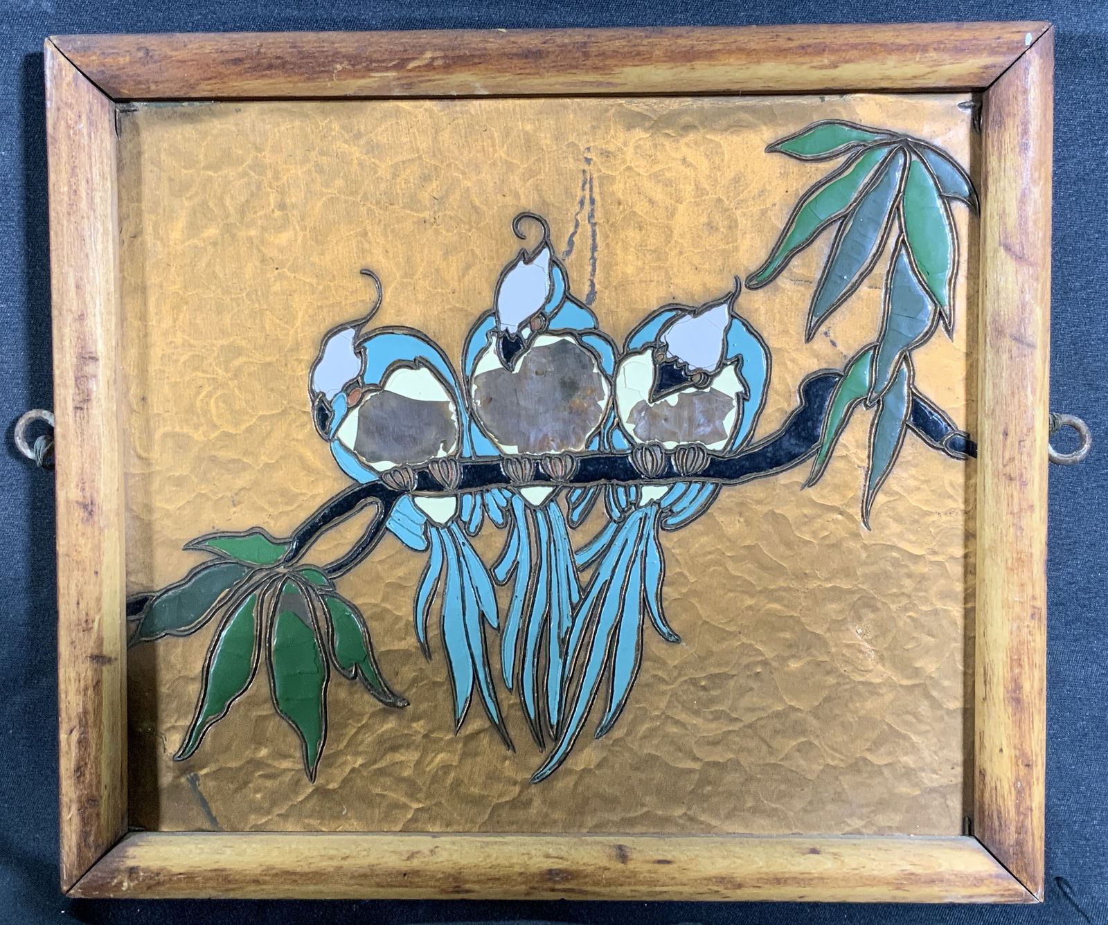 Framed Painted Copper Repousse Three Parakeets (1 of 7)