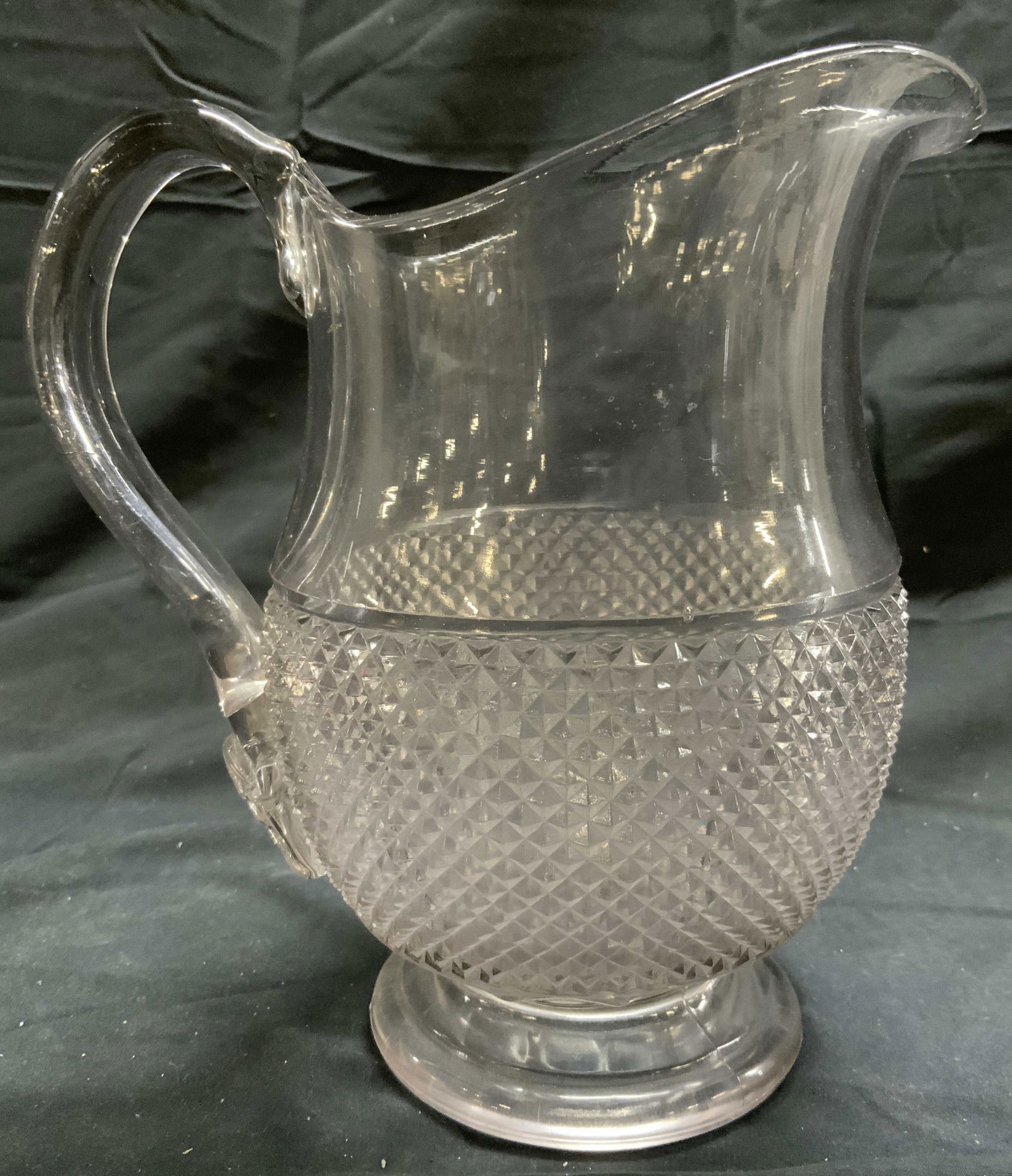 Footed Art Glass Diamond Cut Pitcher Vessel (1 of 7)