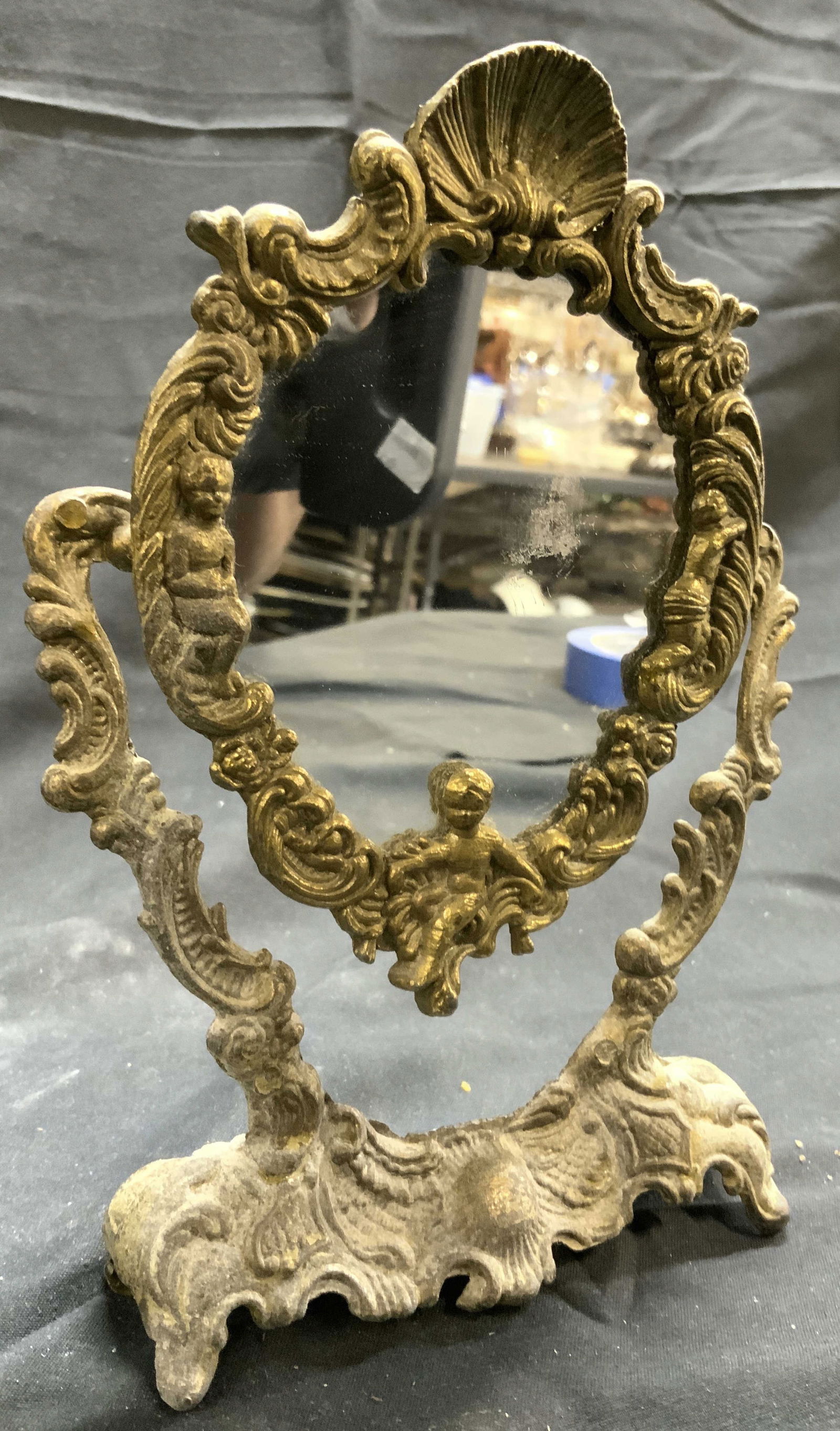 Antique Art Nouveau Ornate Vanity Mirror W Cherub (1 of 7)