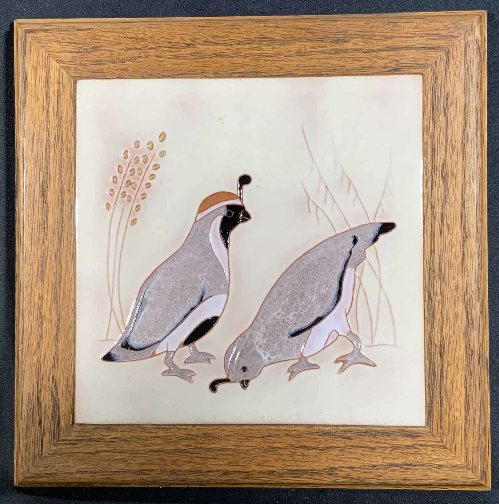 Framed Quail Tile Painting Wall Hanging (1 of 6)