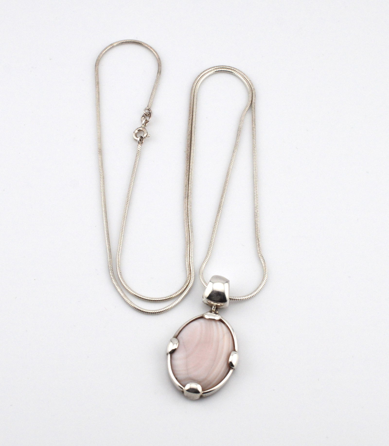Sterling Silver Necklace w Pink Lace Agate Pendant (1 of 3)