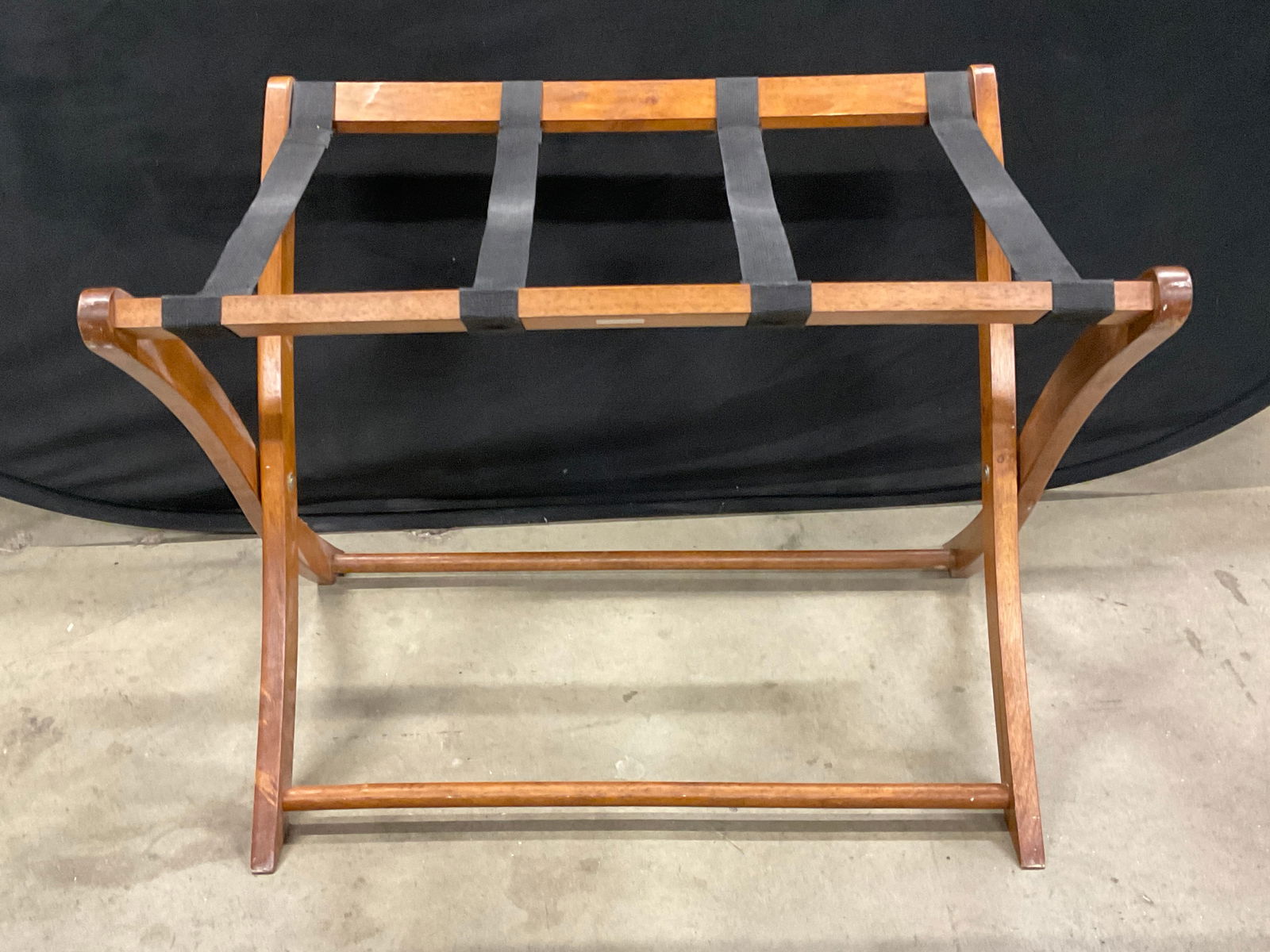 Collapsible Wooden Luggage Rack W/ Black Straps (1 of 8)