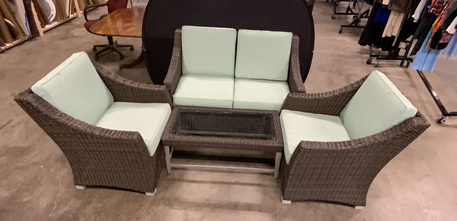 Set 4 Brown Wicker Style Patio Set W/ Cushions (1 of 11)