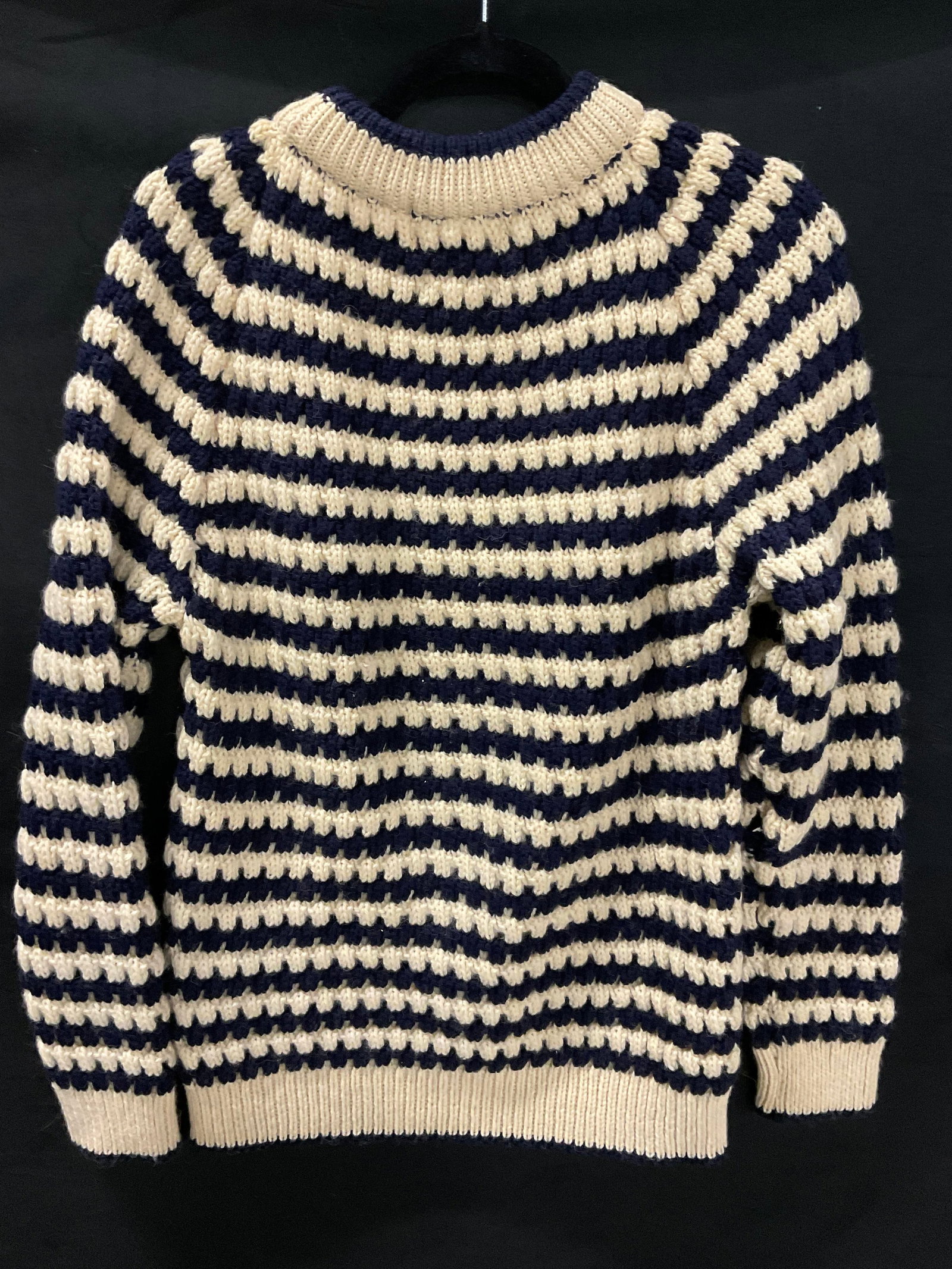 Vintage HERMAN PHILLIPS CHARLES HENRY Sweater: A vintage striped sweater. Navy blue and cream hues. Size tag reads M. Tags read HERMAN PHILLIPS Knitwear of Distinction and CHARLES HENRY Brooklyn Heights. Measures approx 26L x 19W in. Width measure
