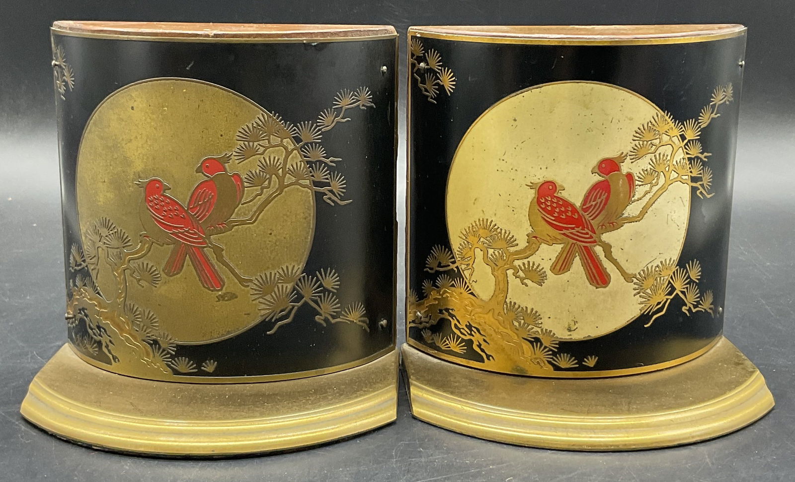 Pr GRAMMES Vintage Red Bird Brass & Wood Bookends (1 of 9)