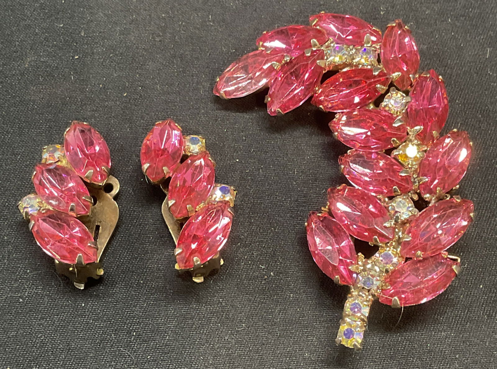 Set 2 Vintage Pink Crystal Earrings & Brooch (1 of 7)