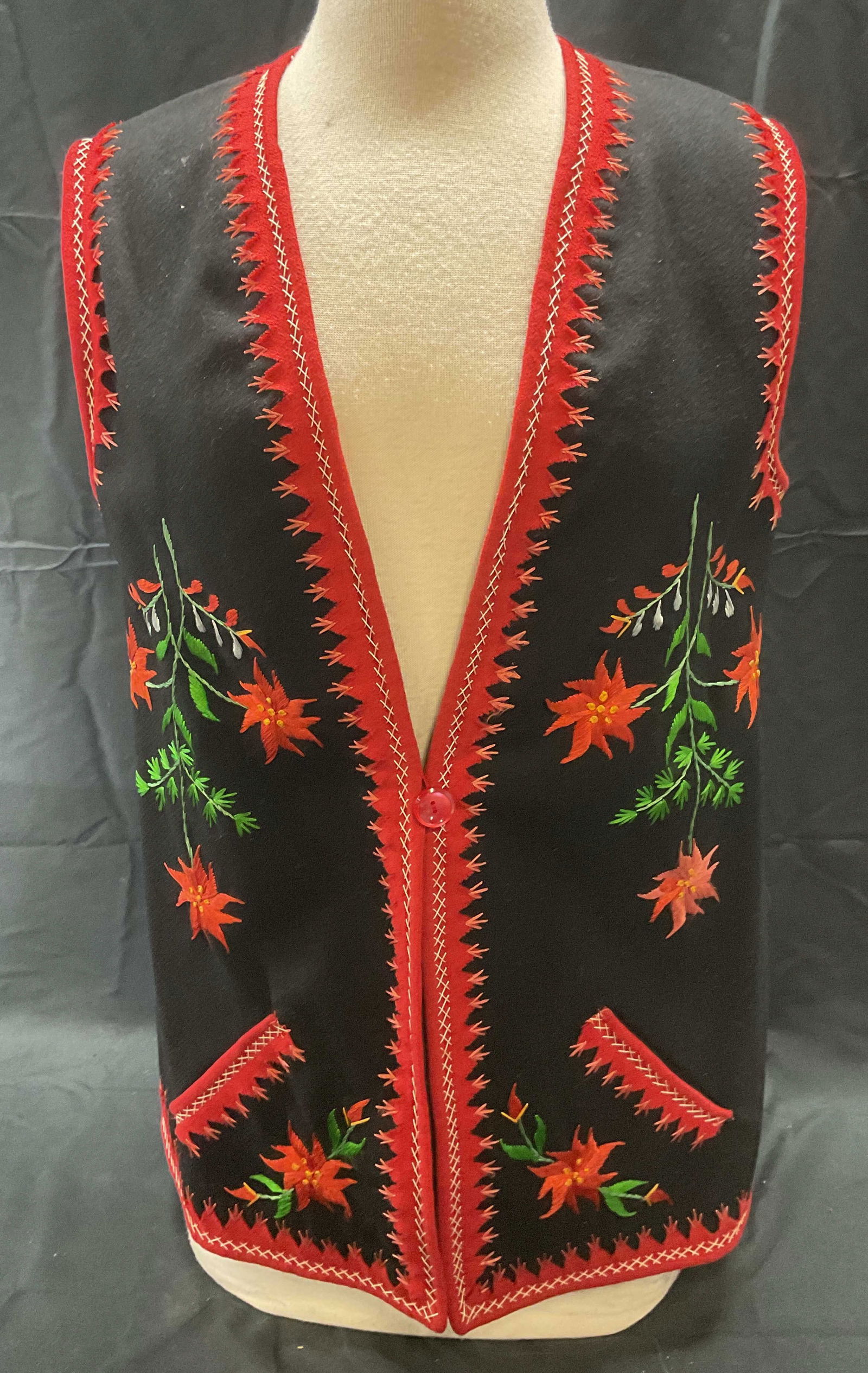 Vntg Handmade Embroidered Black Wool Vest (1 of 6)