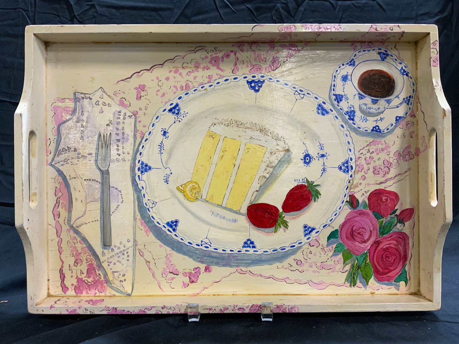 Hand Painted Wooden Serving Tray W Handles (1 of 10)