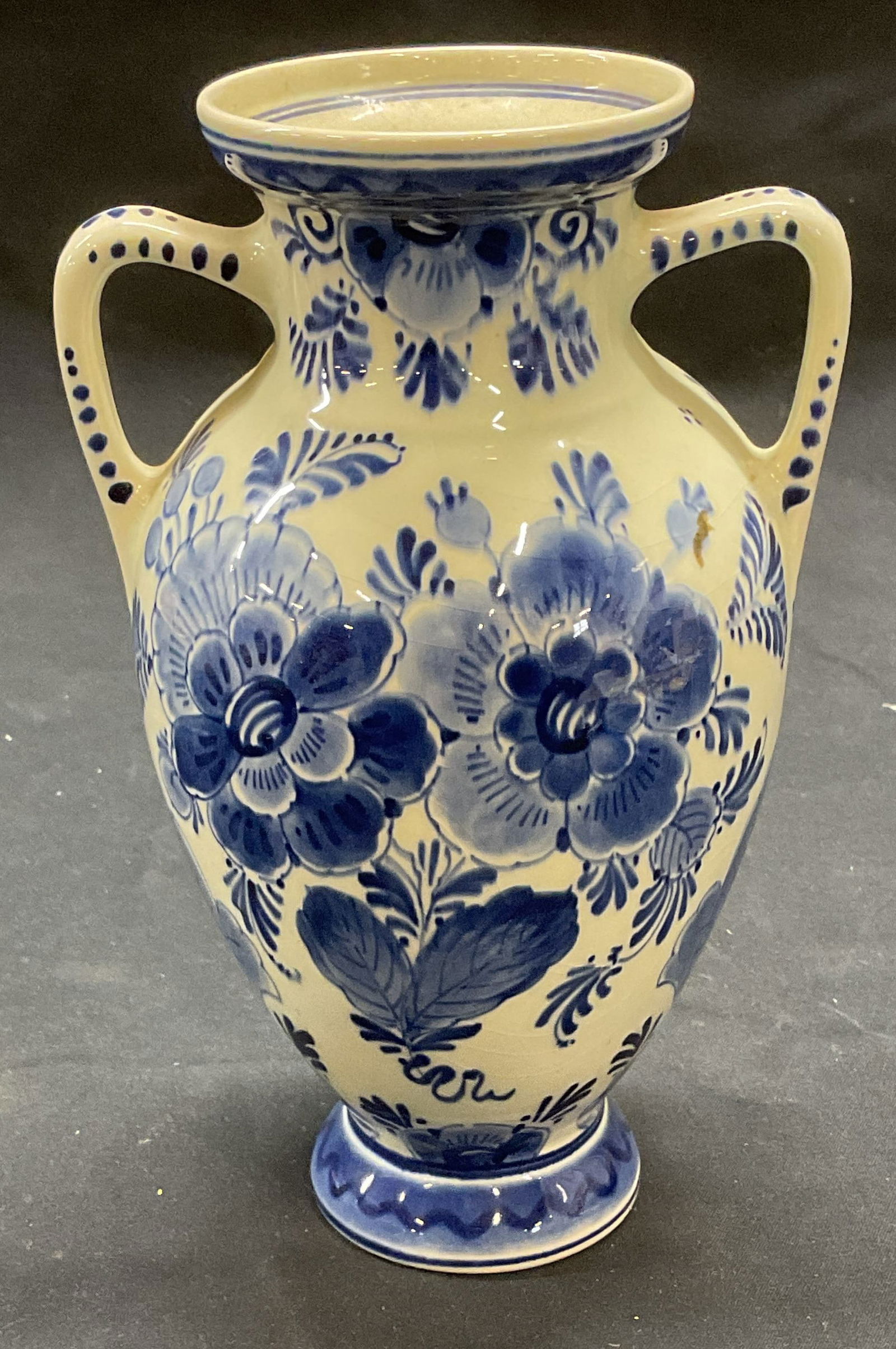 Signed Delft Blue & White Floral Ceramic Vase (1 of 6)