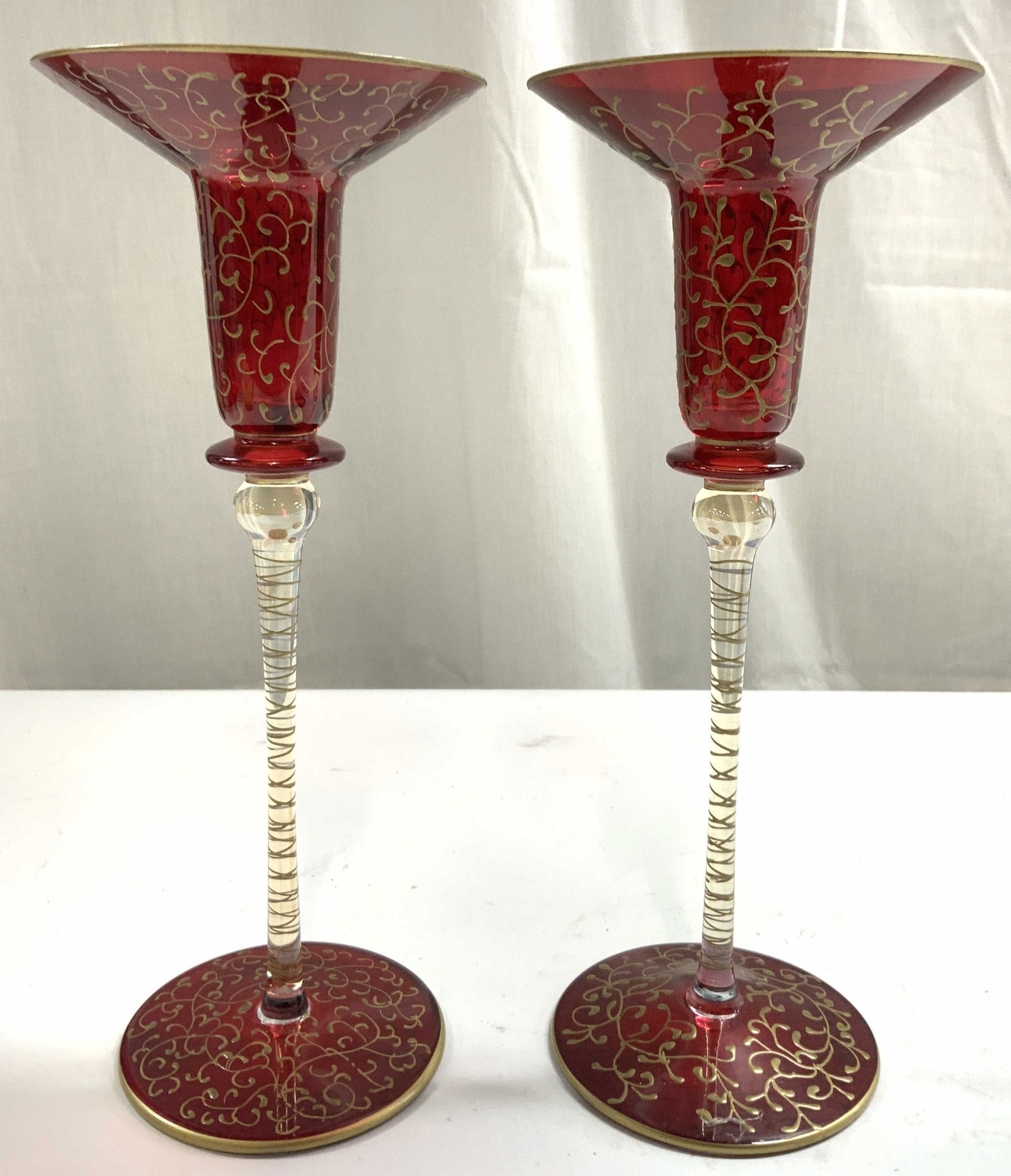 PIER 1 JUBILEE Pr Red Art Glass Candlesticks (1 of 8)