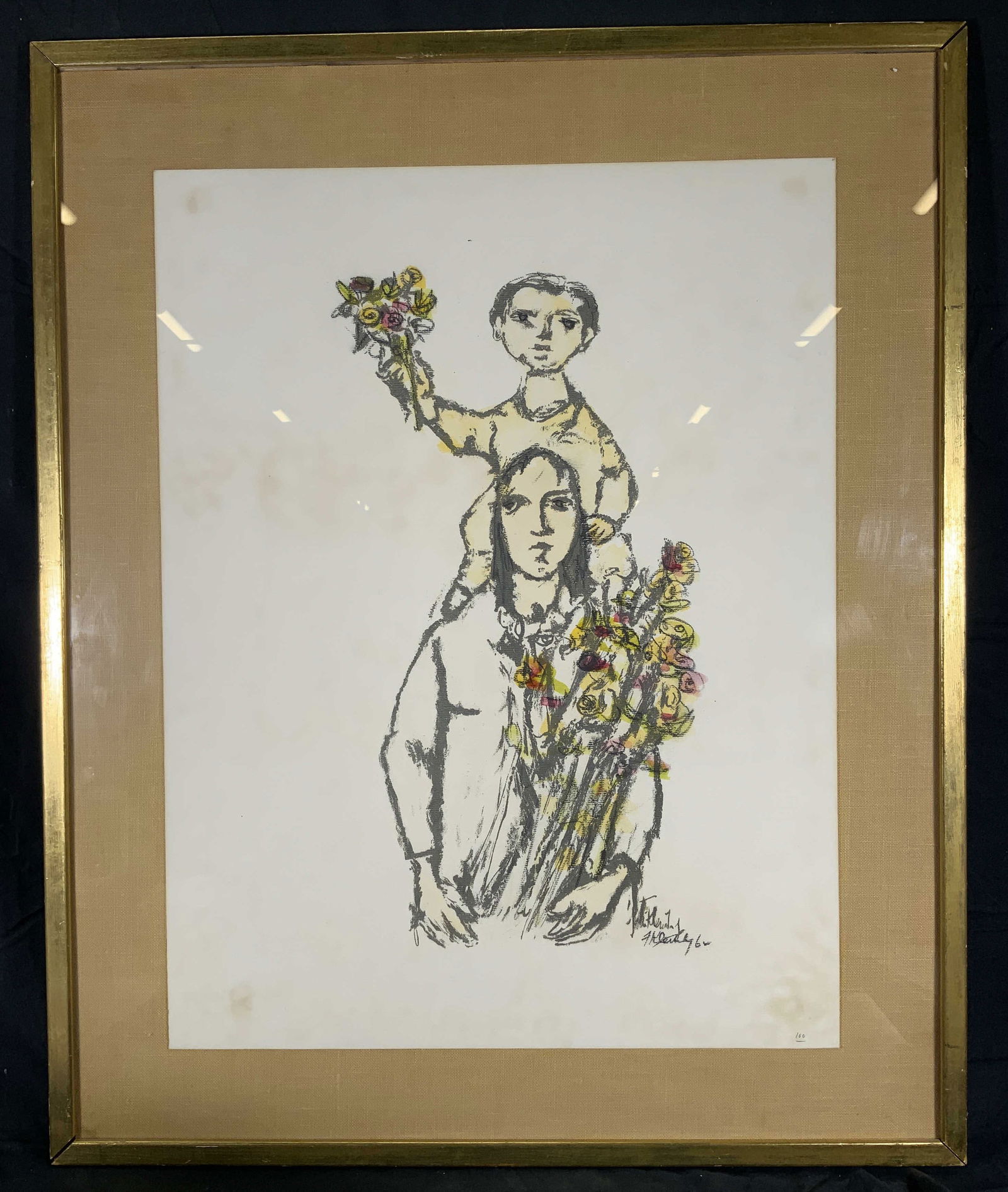Hand Signed Mother & Child Flowers Lithograph (1 of 8)