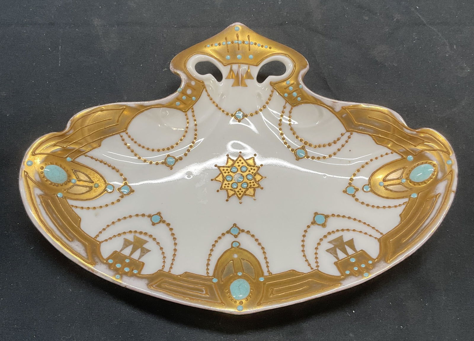 Gilt Hand Painted Faux Turquoise Porcelain Dish (1 of 6)