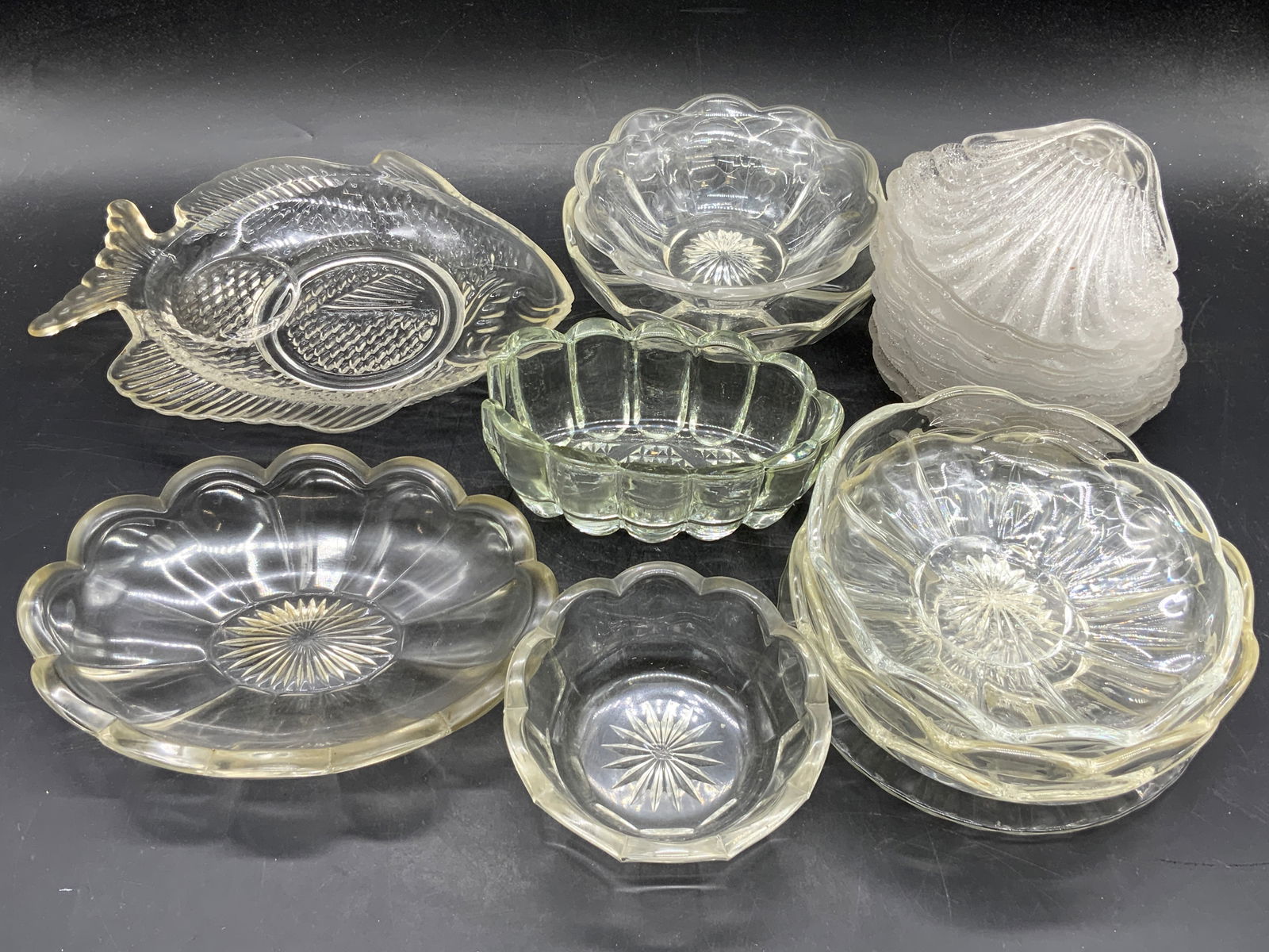 Large Group Lot Glass Dishes & Bowls, Fish Motif + (1 of 7)
