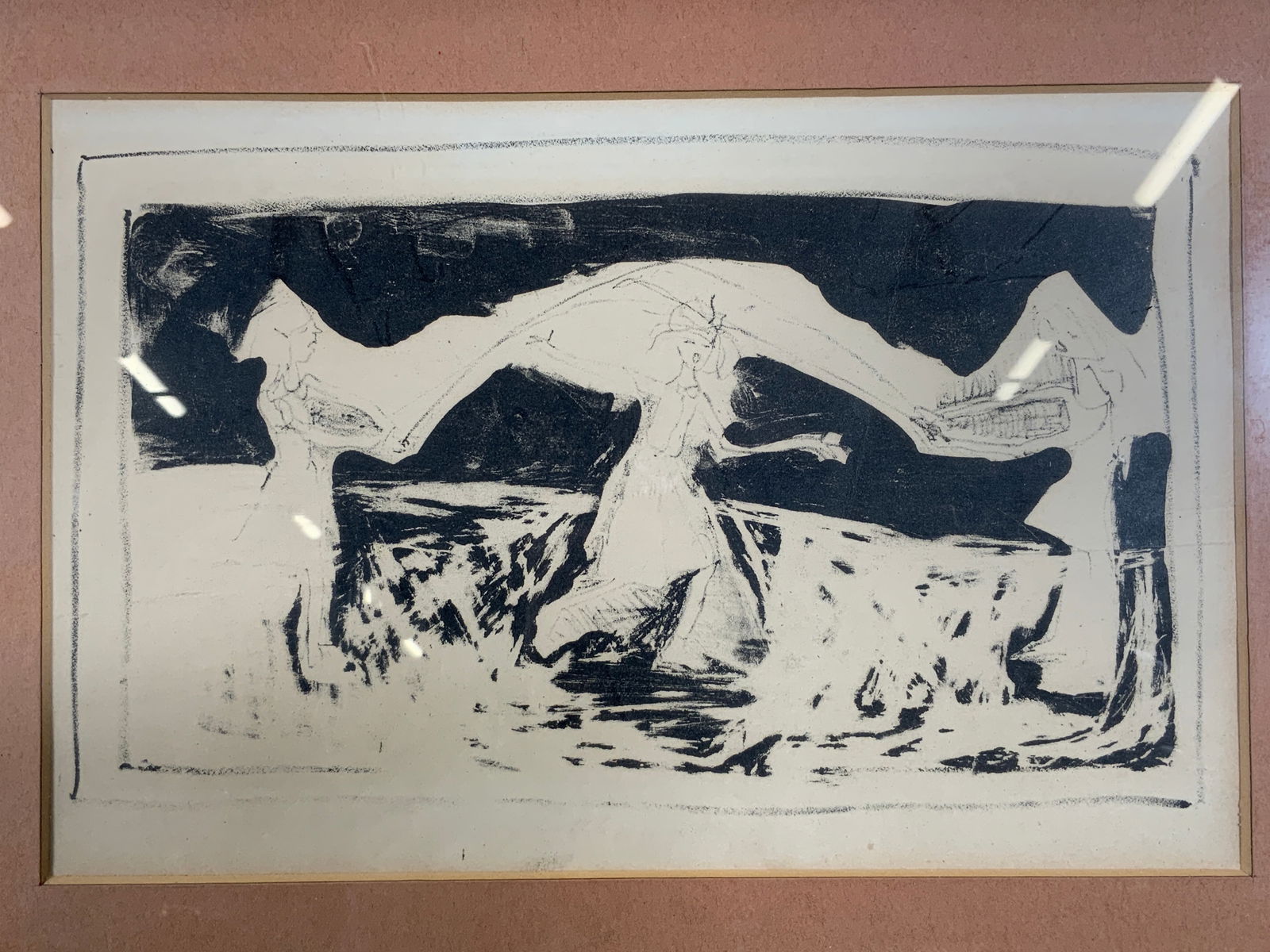 Framed Girls Playing Jumprope Lithograph (1 of 7)