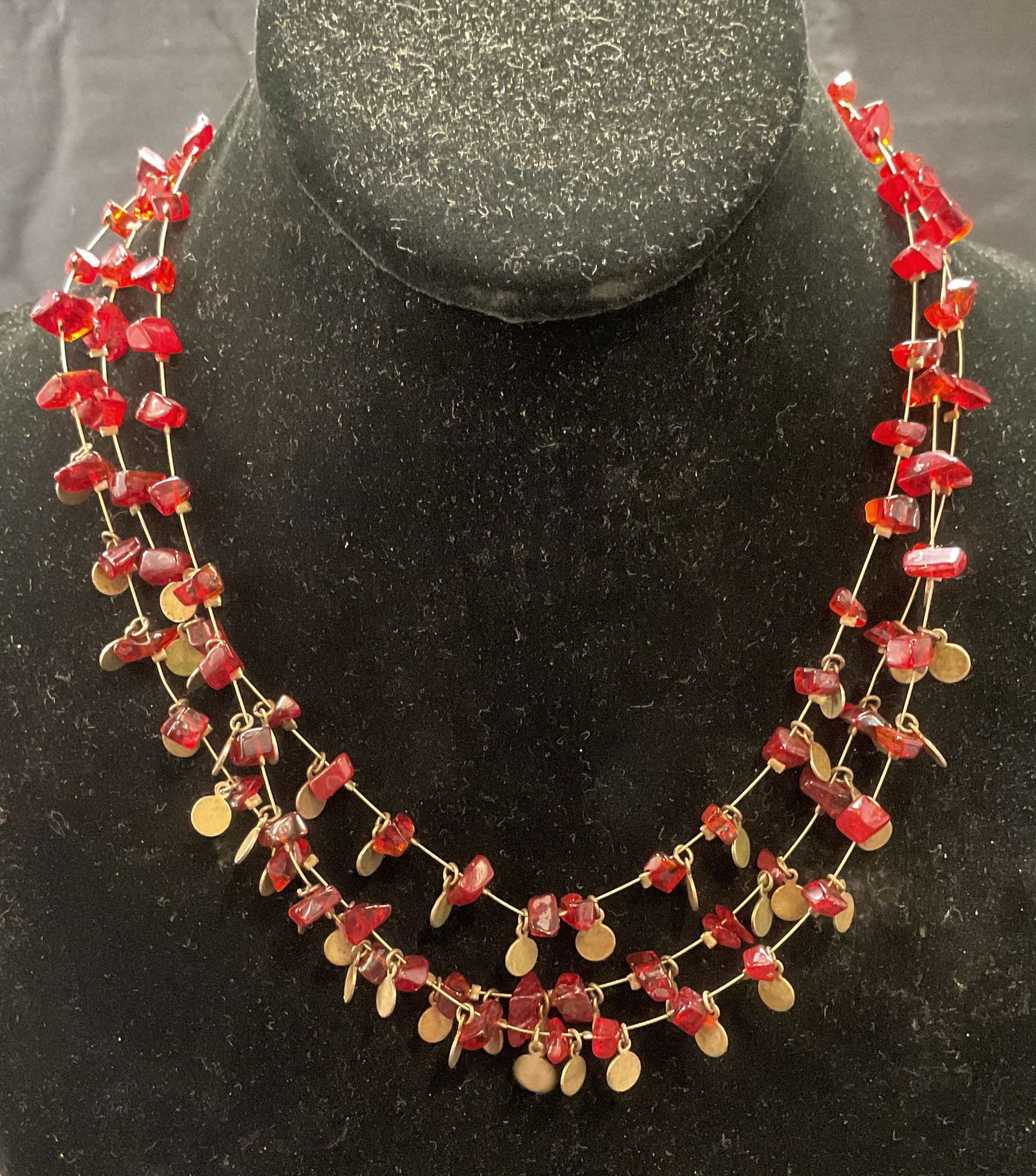 Vintage Silver Tone Red Crystal Beaded Necklace (1 of 6)
