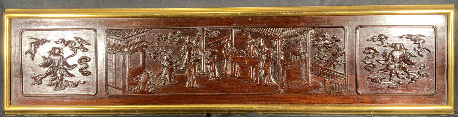 Framed Asian Carved Wooden Relief Wall Panel (1 of 8)