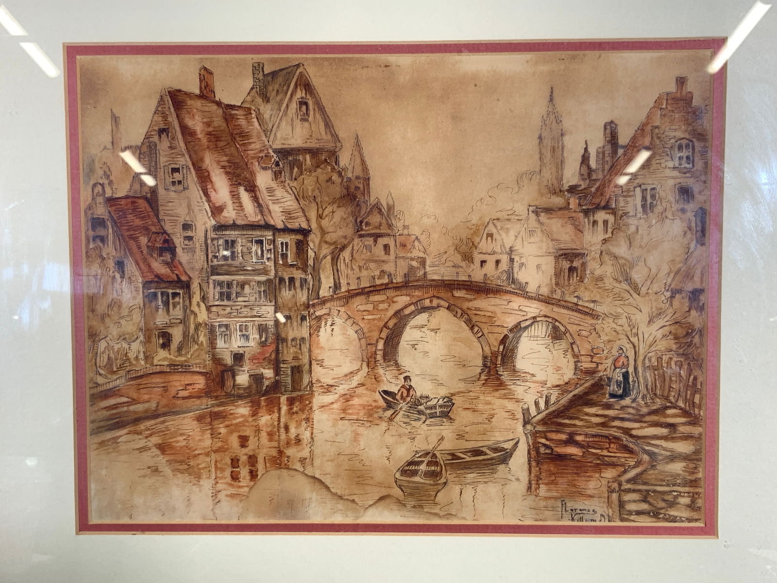 Framed & Signed Florence Killiam Canal Watercolor (1 of 11)