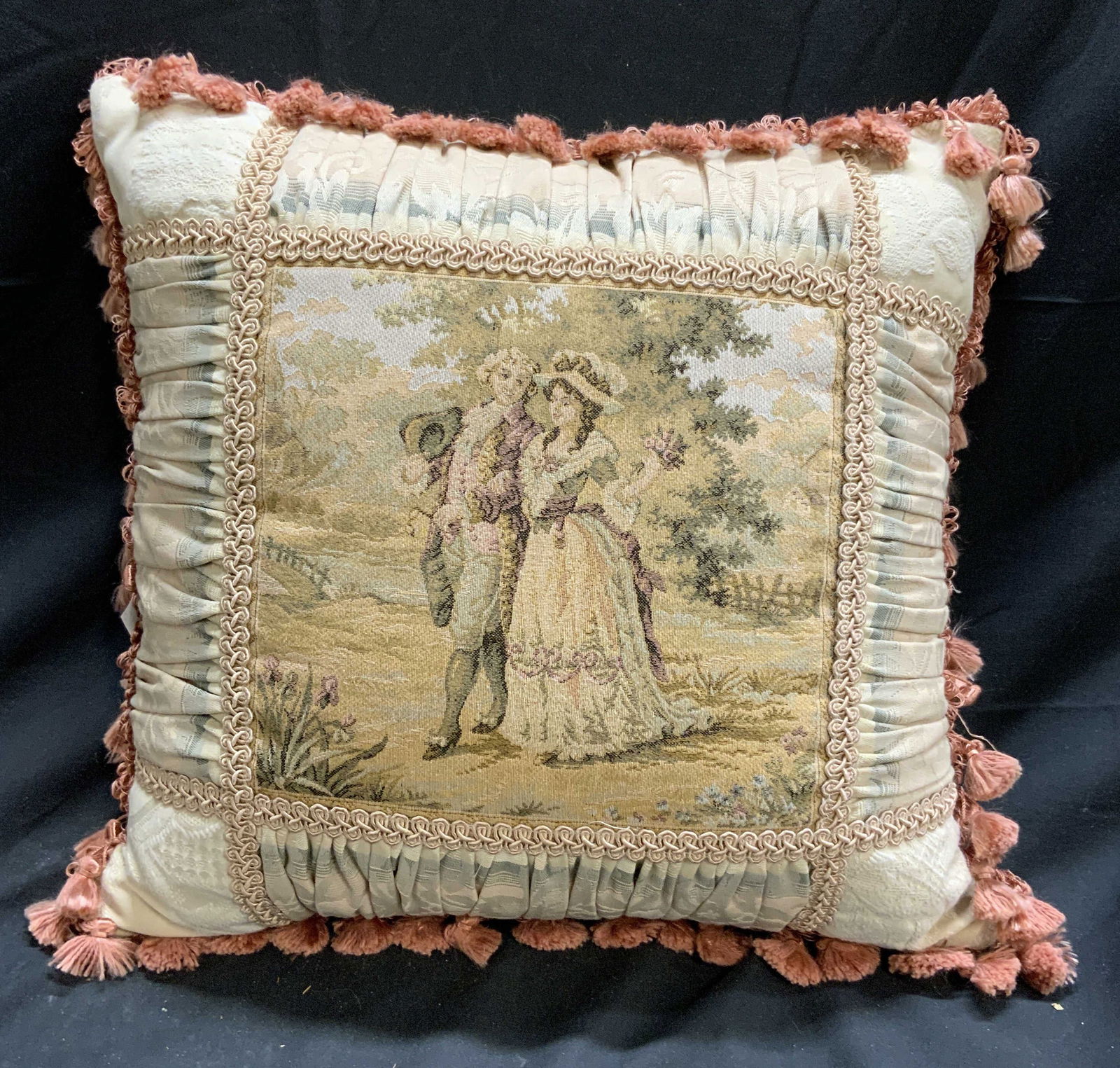 Vntg Country French Tapestry Pillow W Tasseled Edge (1 of 7)