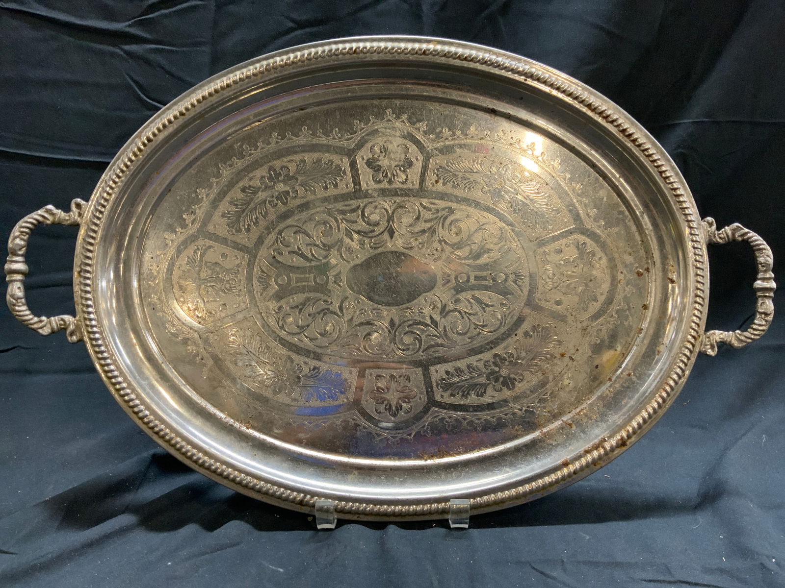 Vntg Victorian Etched White Metal Tray W Handles (1 of 7)