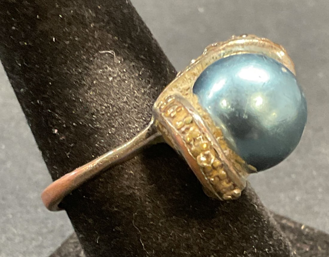 Silver Tn 18k Gold Plated Faux Pearl Ring (1 of 6)
