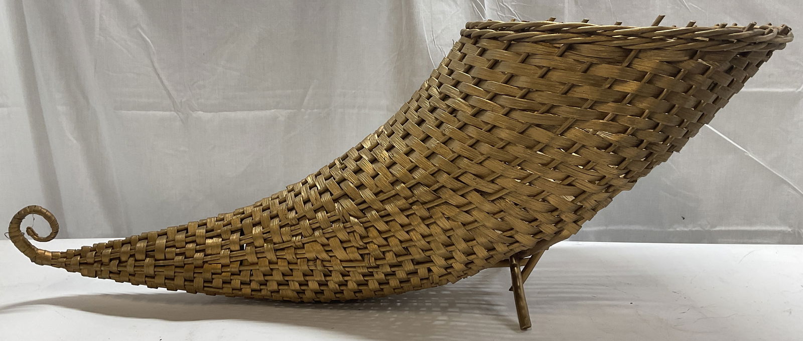 XL Gilt Painted Woven Wicker Cornucopia Basket (1 of 7)