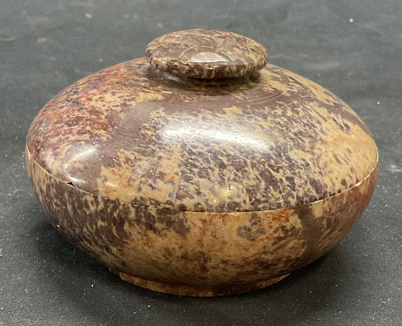 Signed Carved Stone Round Lidded Box (1 of 7)