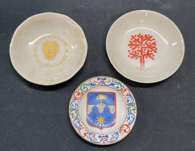 Lot 3 Vntg The Forum, Four Seasons + China Plates: Lot of 3 vintage plates. The Forum by Mayer China Co plate, Four Seasons design plate by Sterling China, and Societa Ceramica Italiana hand painted plate, made in Italy. All pieces signed on underside