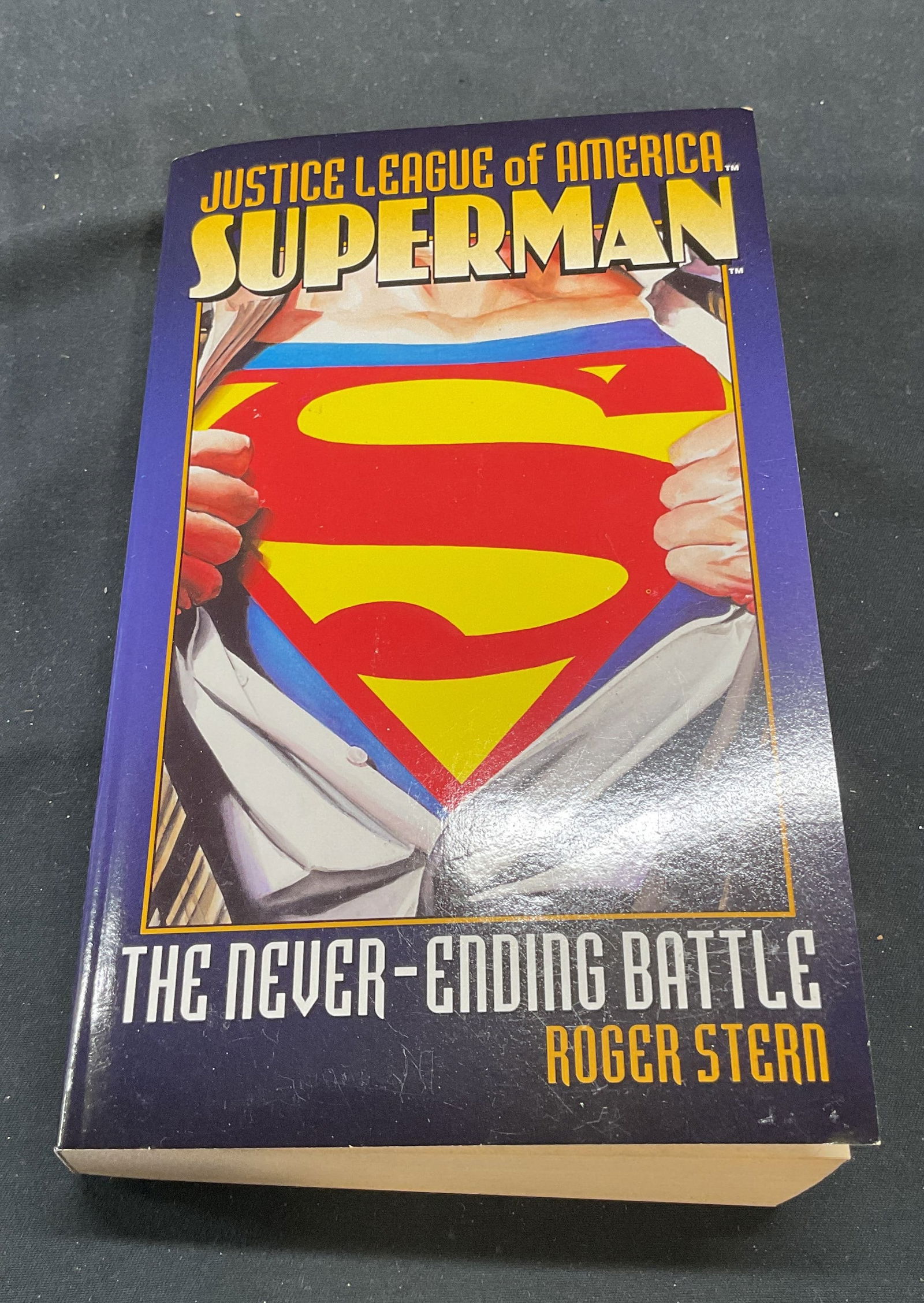 Superman Never Ending Battle, Roger Stern: Softcover copy of Justice League of America Superman The Never Ending Battle by Roger Stern. Published by Pocket Star Books, 2004. First Pocket Star Books printing. Measures approx. 6.75 x 4 inches. S