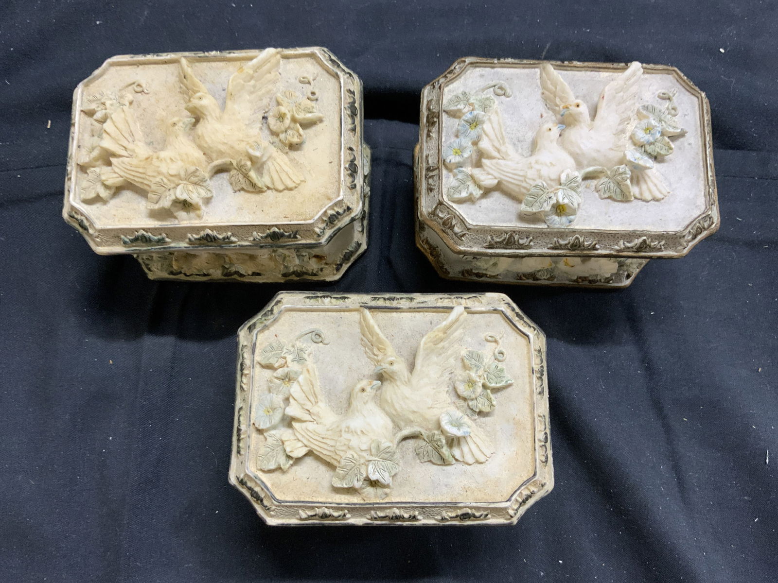 Set 3 Vntg Resinous Dove Trinket Boxes W Lids (1 of 6)