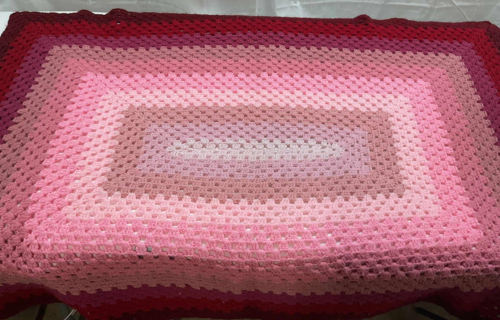 Hand Crocheted Pink & Red Wool Blanket (1 of 6)