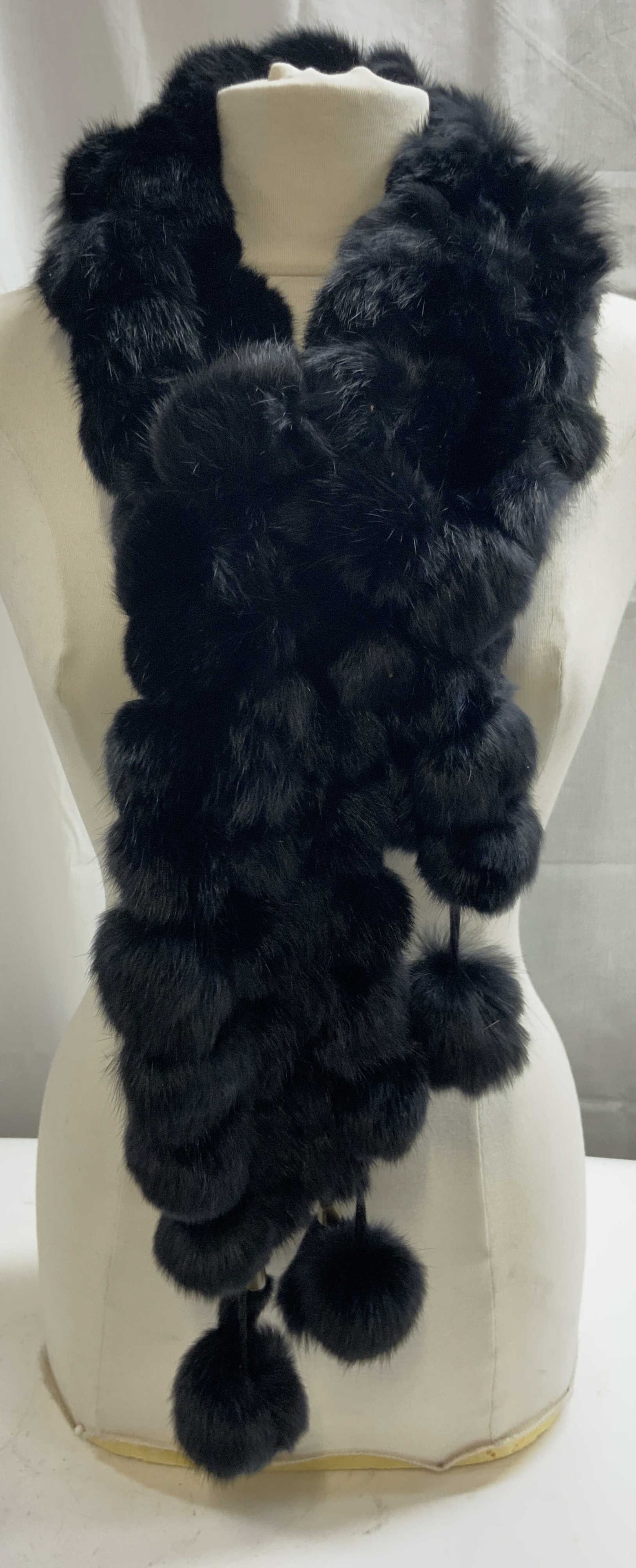 Faux Fur Stole Black W Pom Pom Ends (1 of 7)