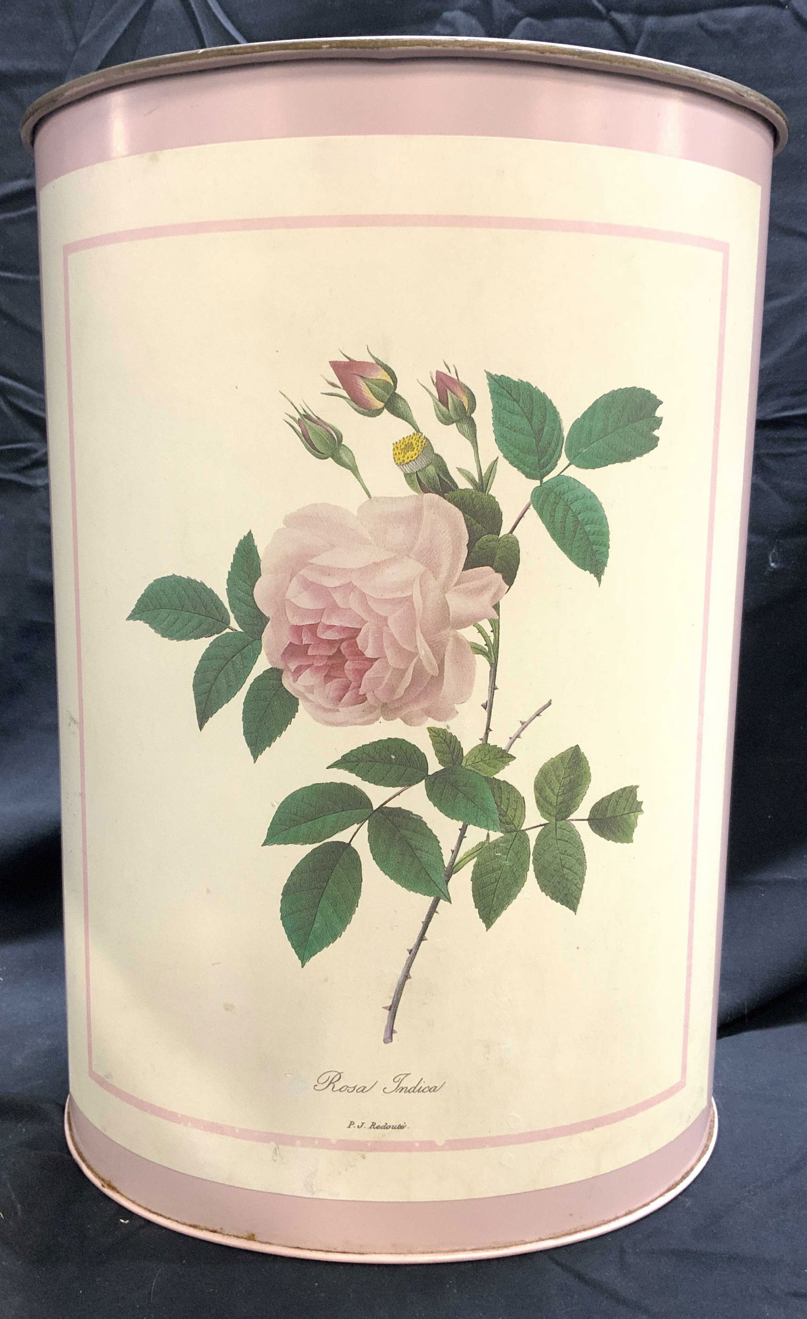 Vintage Toleware Bin W Image Of ROSA INDICA (1 of 8)