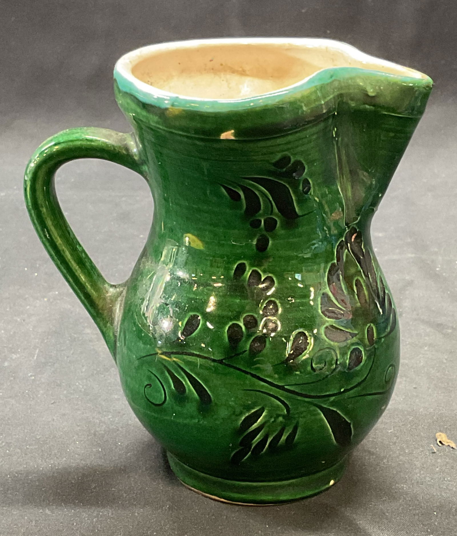 Vintage Handmade Green Ceramic Pitcher (1 of 6)