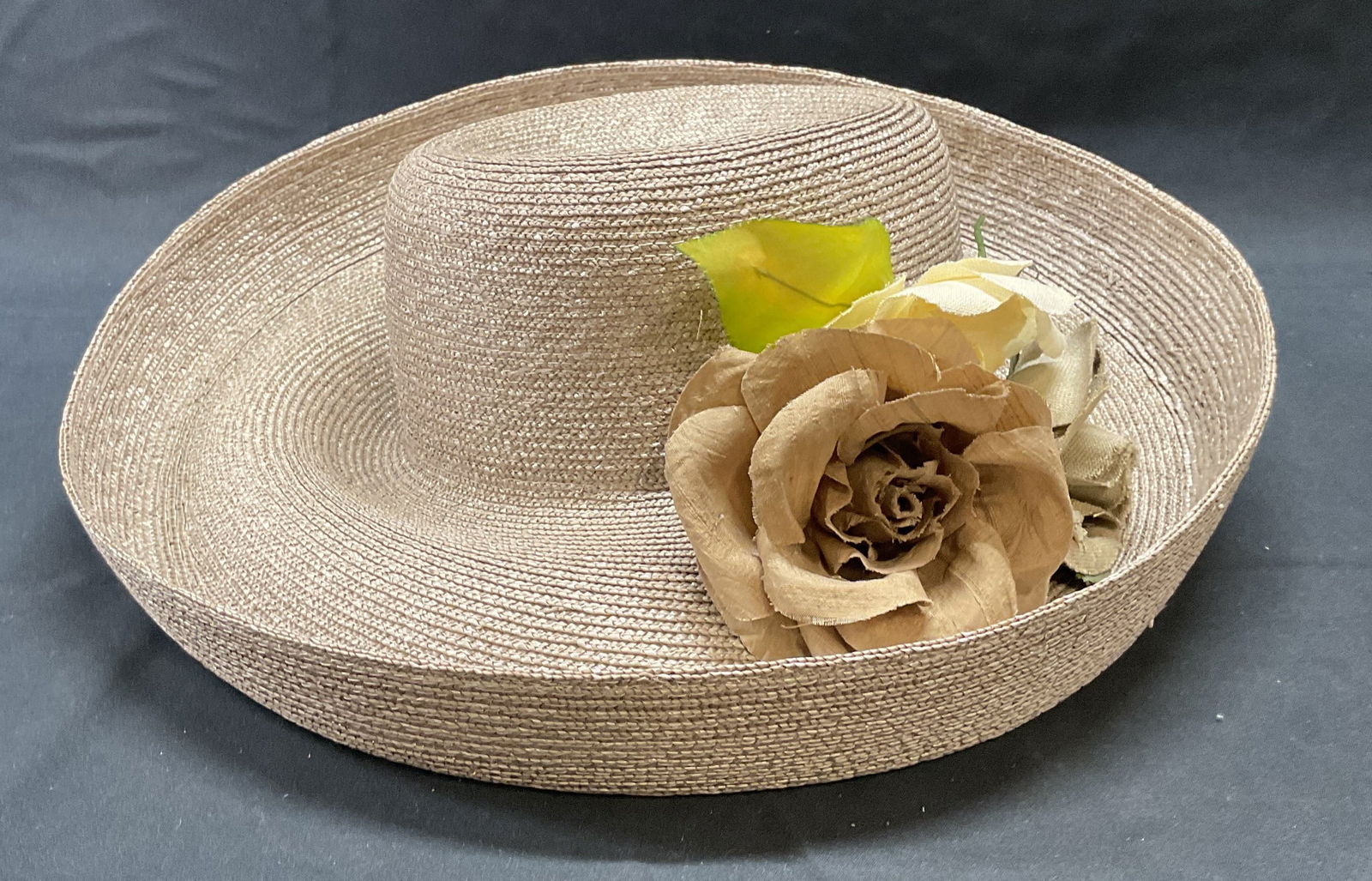 Neiman Marcus Beige Woven Straw Floral Hat (1 of 7)