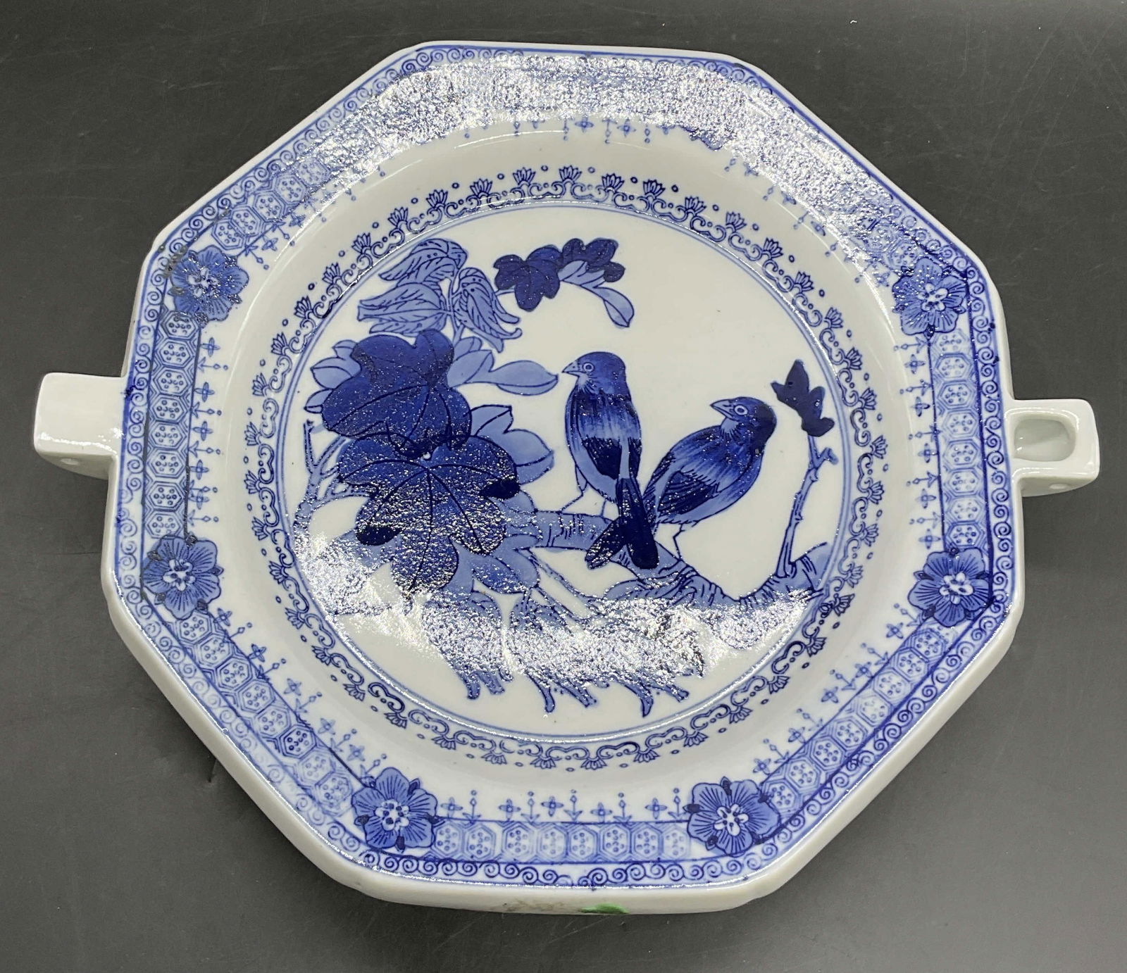 Vntg Asian Blue & White Ceramic Bird Motif Plate (1 of 9)