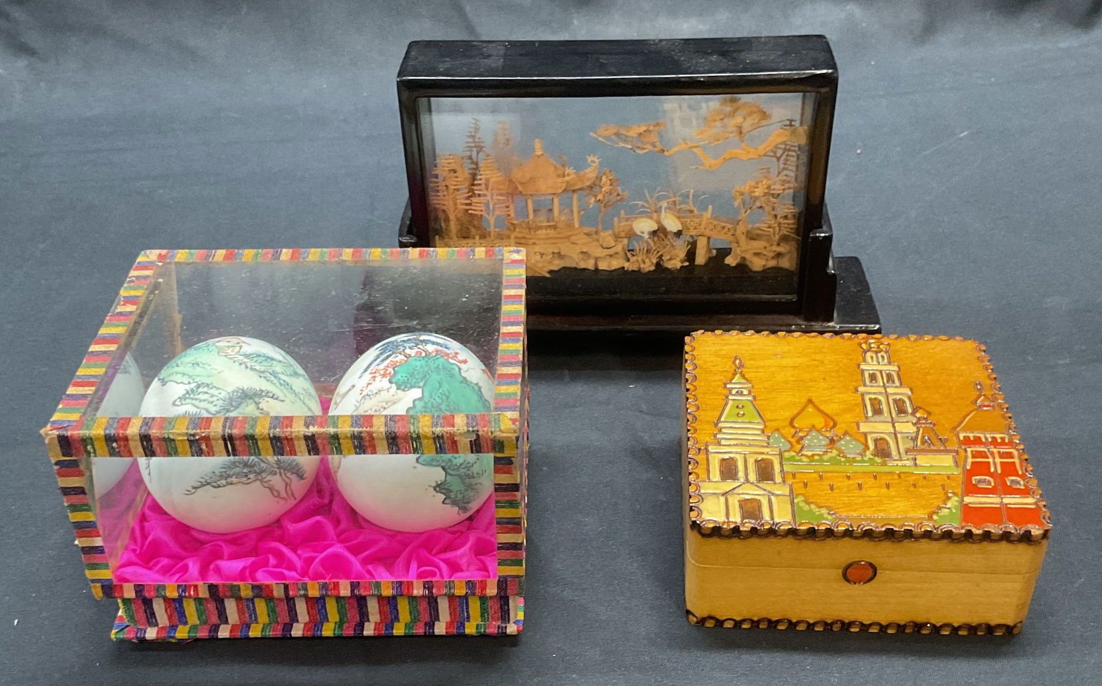 Lot 3 Russian Wood Trinket Box, More (1 of 9)