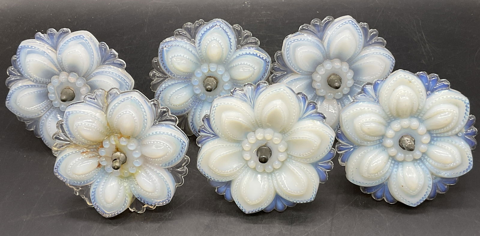 Set 6 Vntg Opalescent Glass Floral Form Tie Backs (1 of 7)