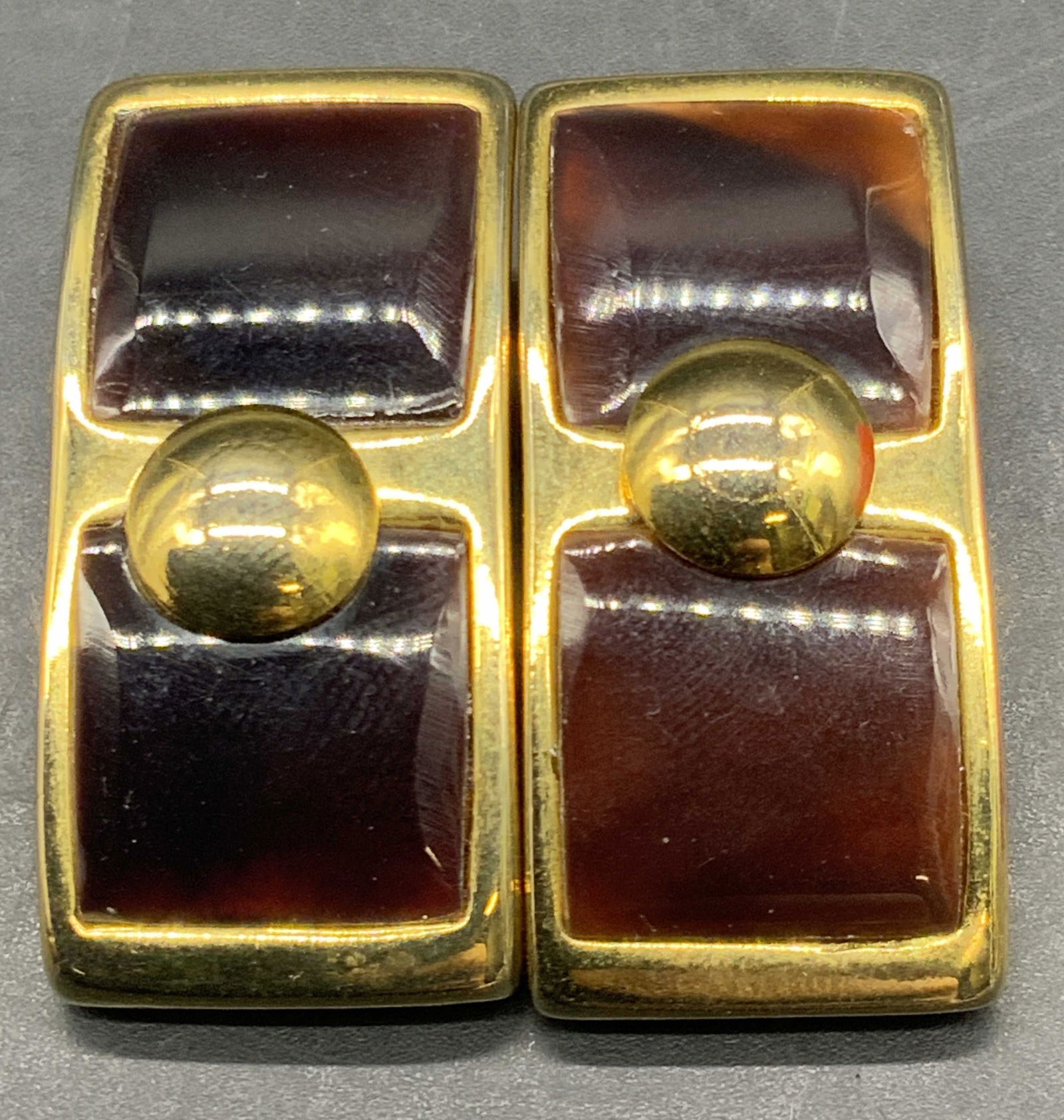 Vintage Geometric Amber Tn Cabochon Clip Earrings (1 of 8)