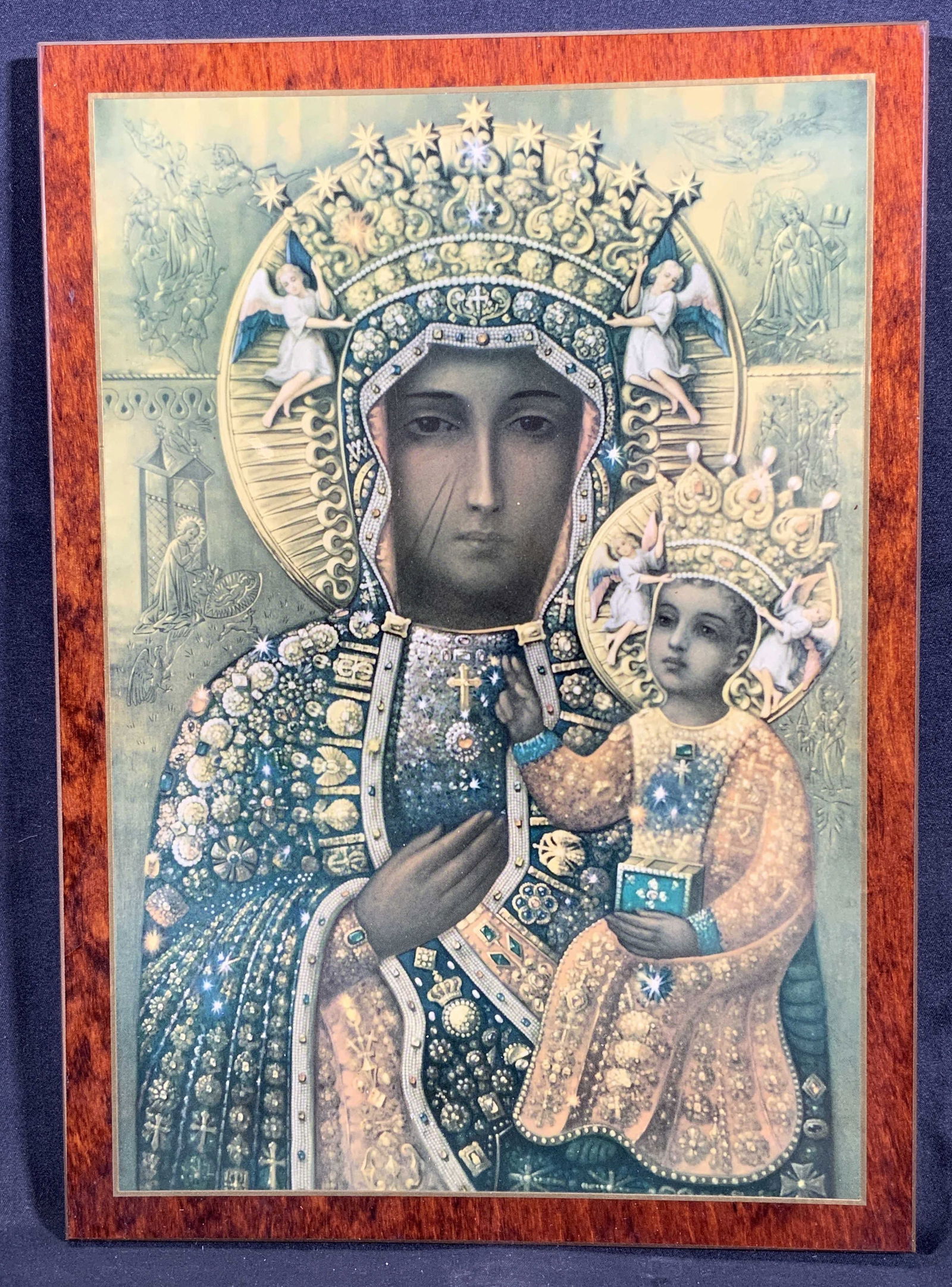 Madonna & Child Lithograph on Wooden Plaque (1 of 8)