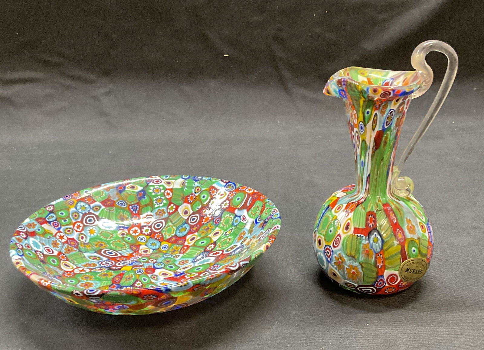 Lot 2 Vntg MURANO Millefiori Art Glass Pitcher + (1 of 8)