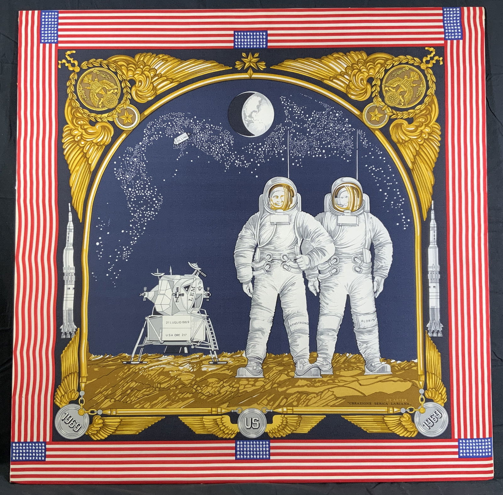 Vntg Commemorative Apollo 11 Silk Scarf NASA 1969 (1 of 10)
