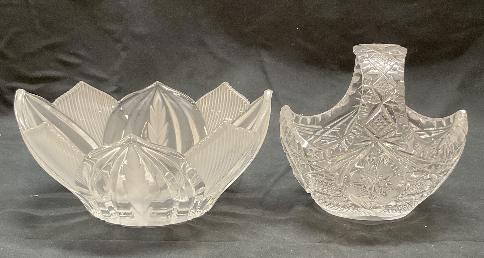 Lot 2 Vntg Cut Crystal Basket & Glass Bowl (1 of 9)