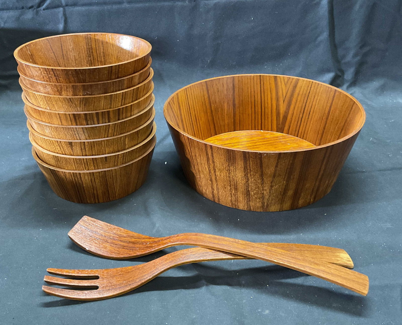 11 Vintage Wood Salad Bowl & Utensils + (1 of 9)