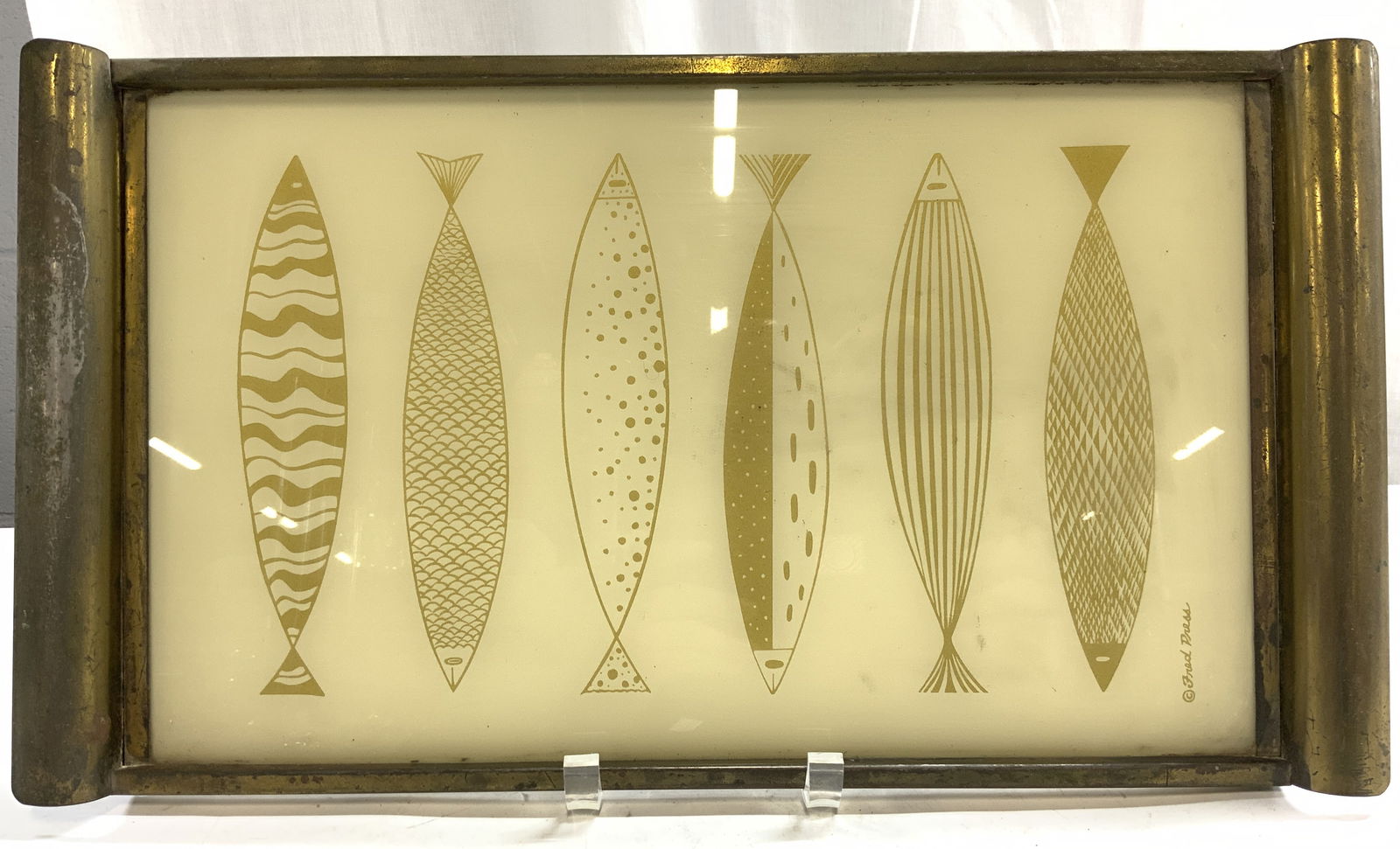 FRED PRESS Gilt Metal Serving Tray W Fish Detail (1 of 6)