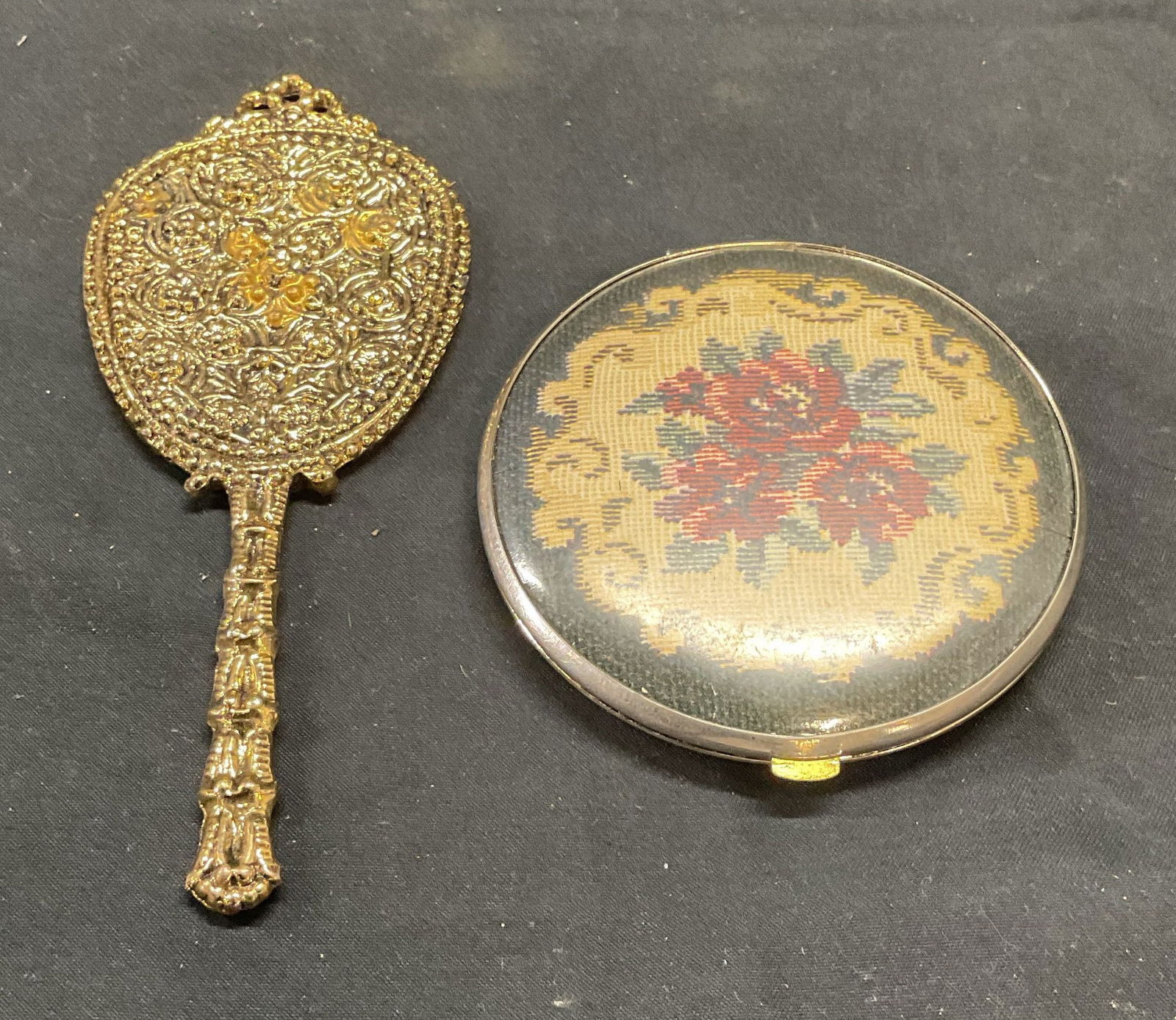 Lot 2 Vintage Gold Tn & Floral Hand Mirrors (1 of 6)