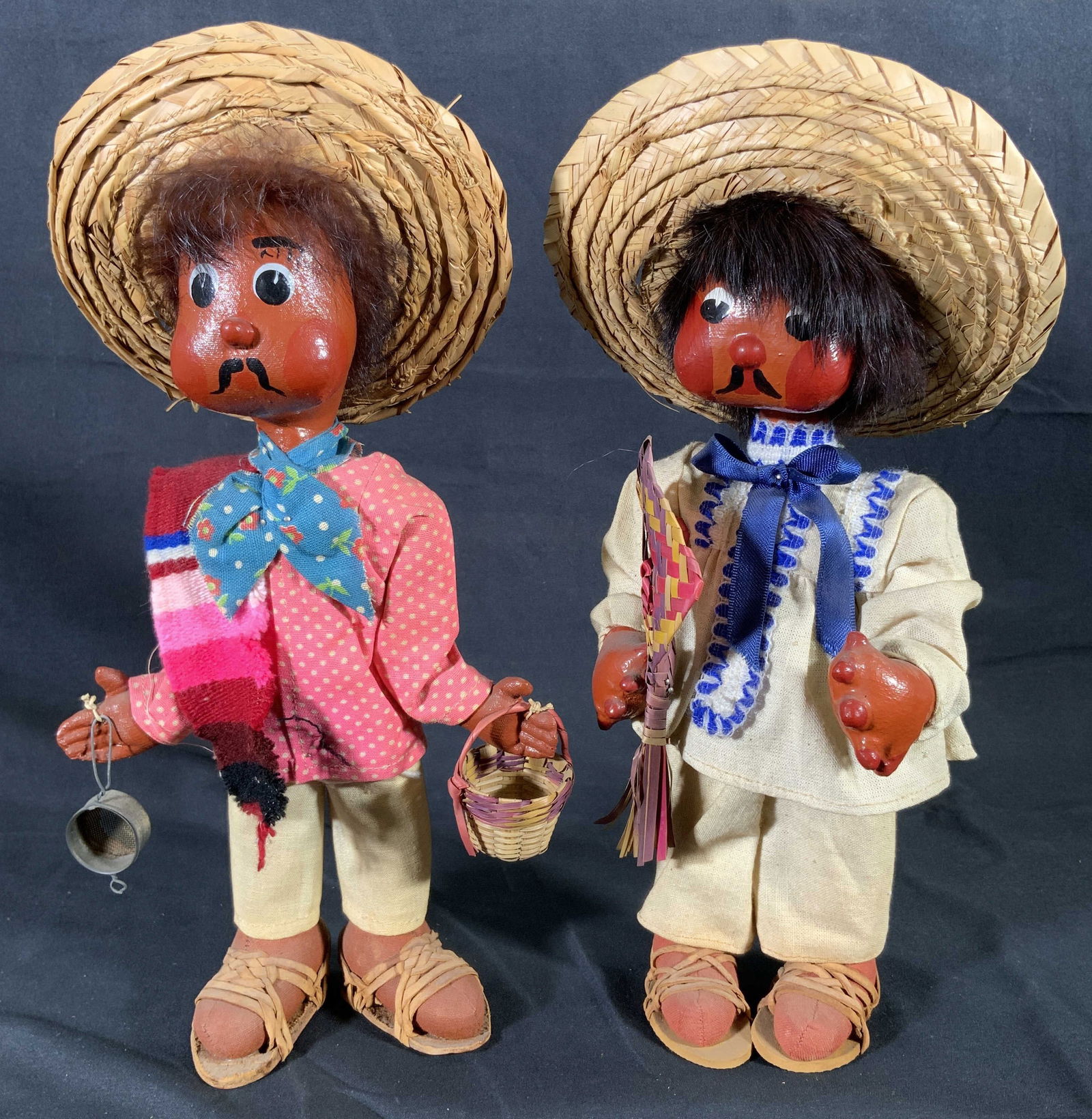 Lot 2 Wooden Mexican Folk Dolls with Sombreros (1 of 14)