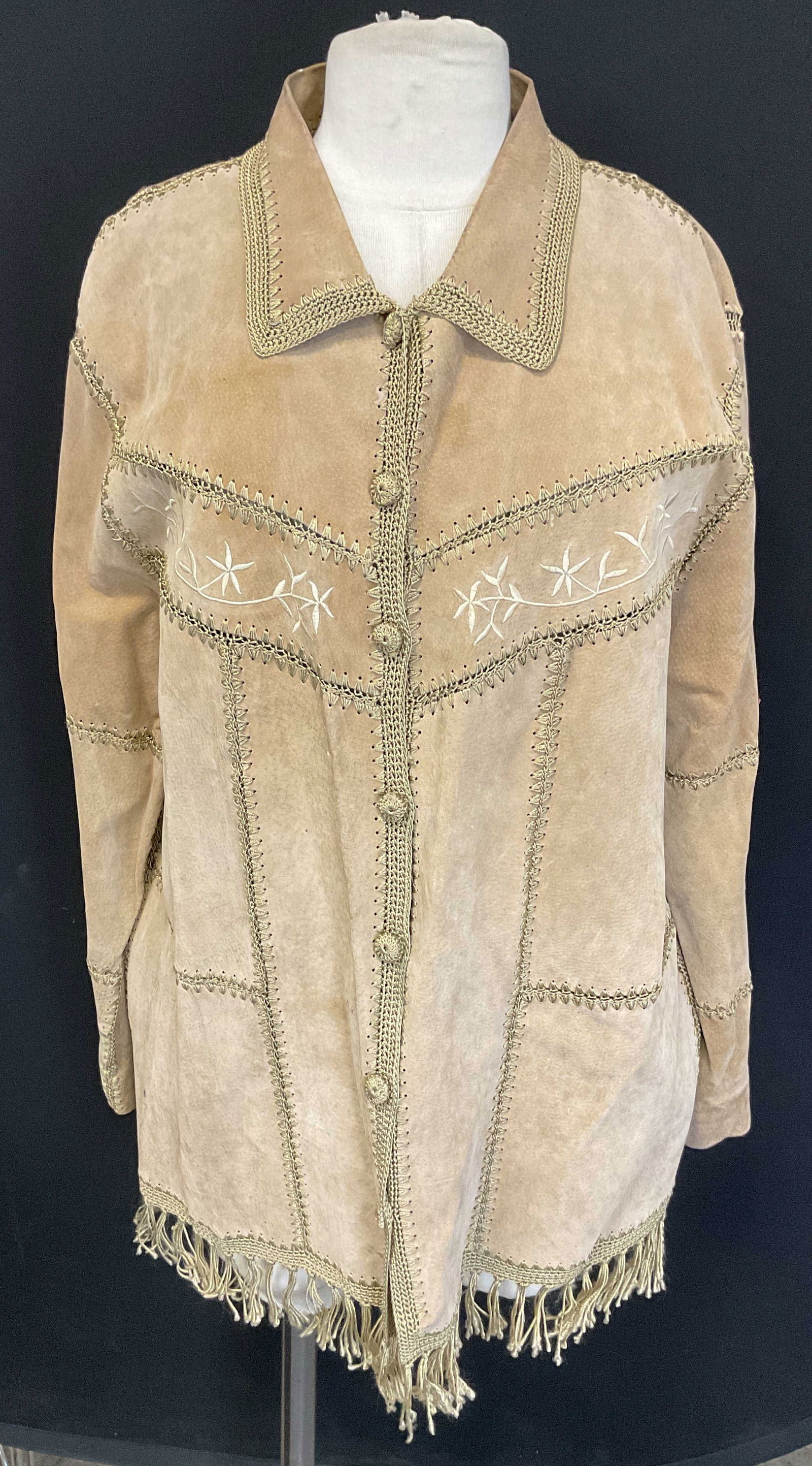 Dressbarn Tan Leather Fringe Shirt Jacket (1 of 8)