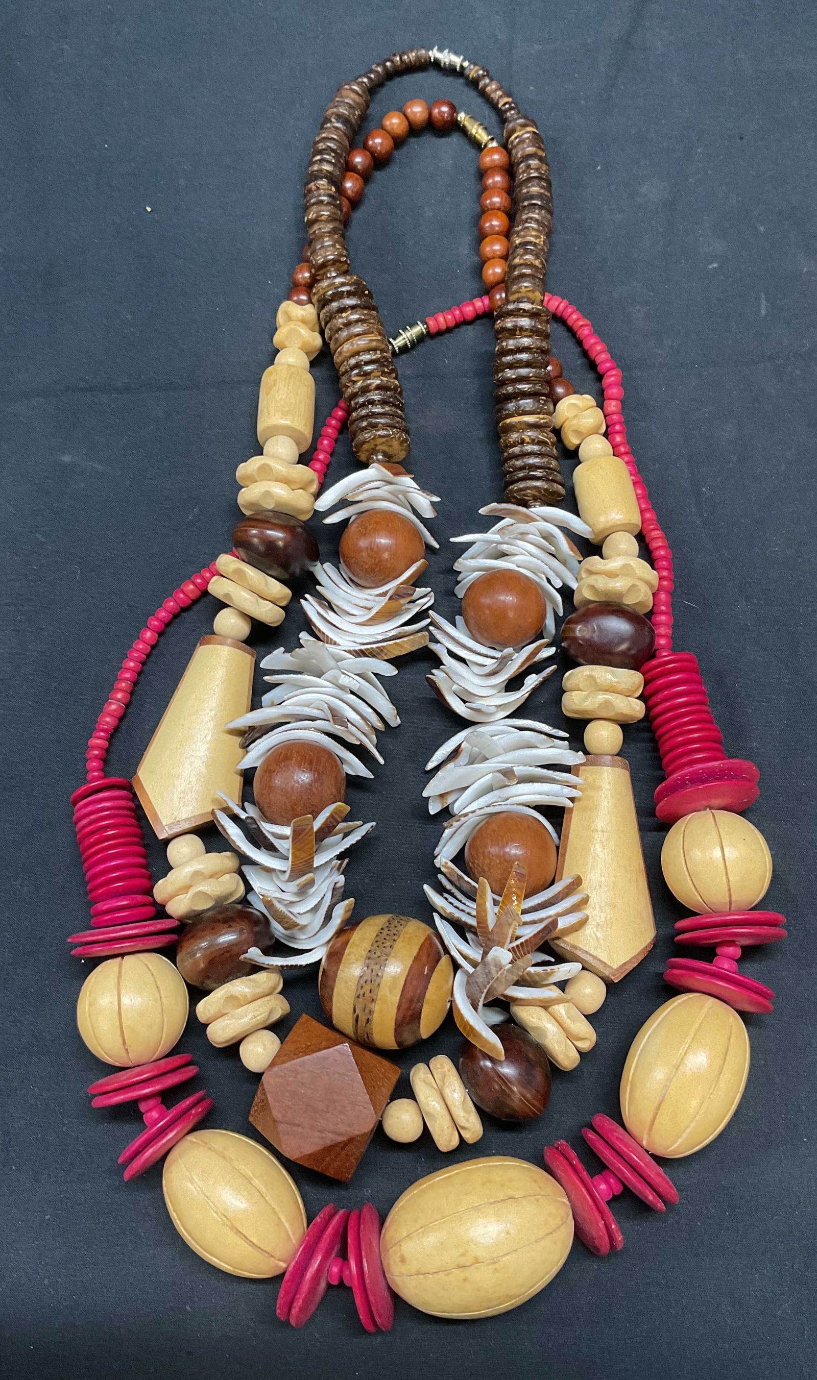 Lot 3 Vintage Wood & Shell Beaded Necklaces (1 of 7)