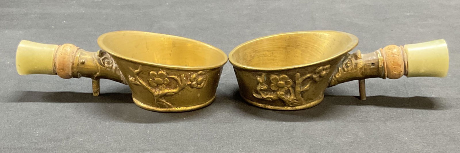 Pair Chinese Brass Stone Handle Silk Irons (1 of 6)